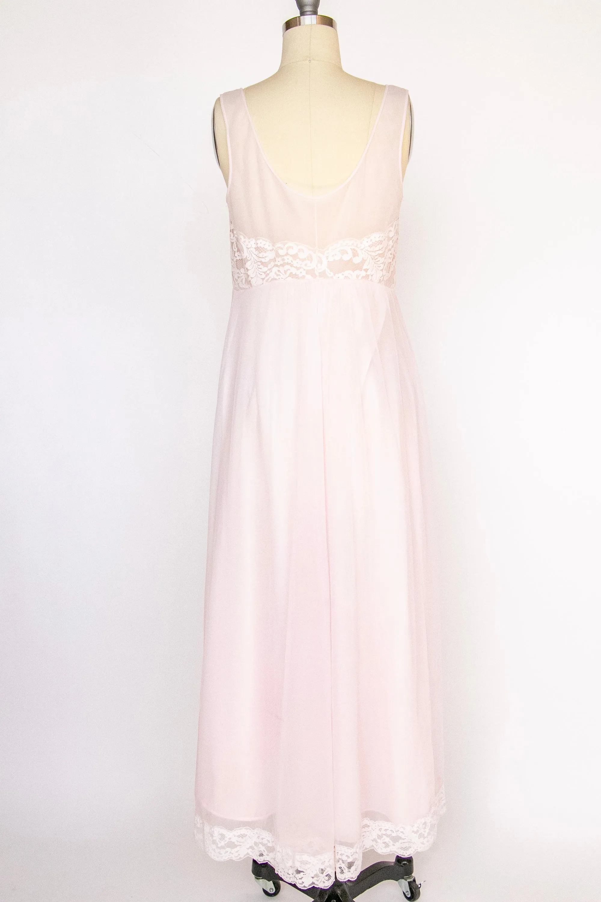 1960s Nightgown Nylon Chiffon Sheer Full Slip Dress S