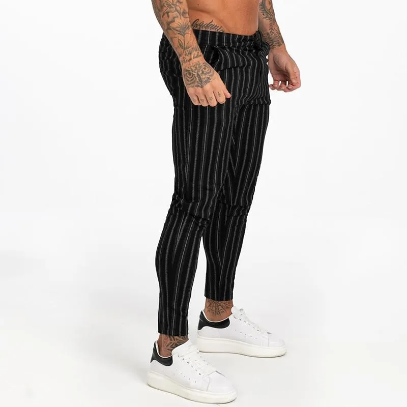 7385 Black Striped Skinny Fit Chinos