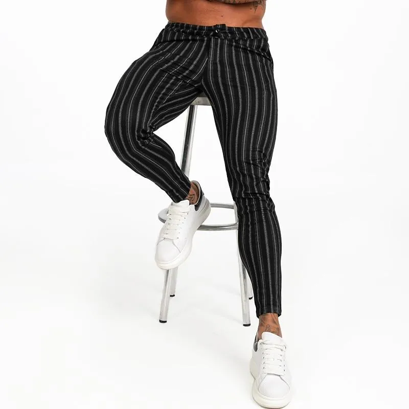 7385 Black Striped Skinny Fit Chinos