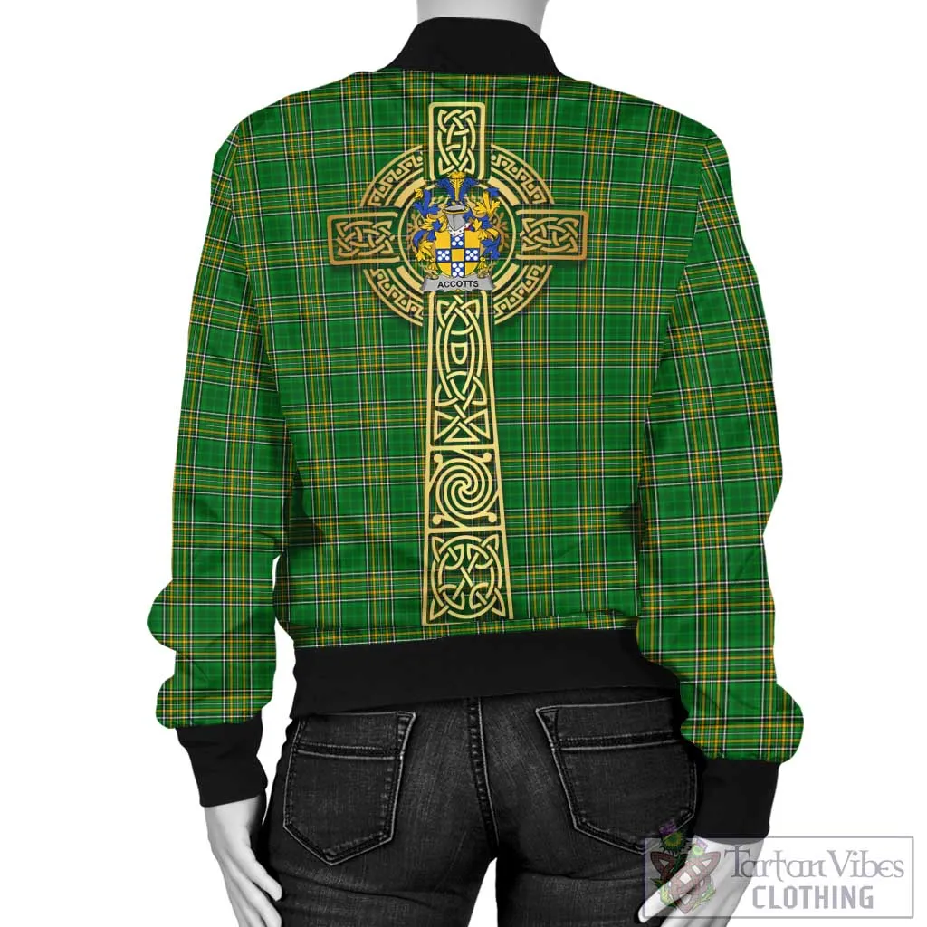 Accotts Irish Clan Tartan Bomber Jacket with Coat of Arms Celtic Tree of Life Style