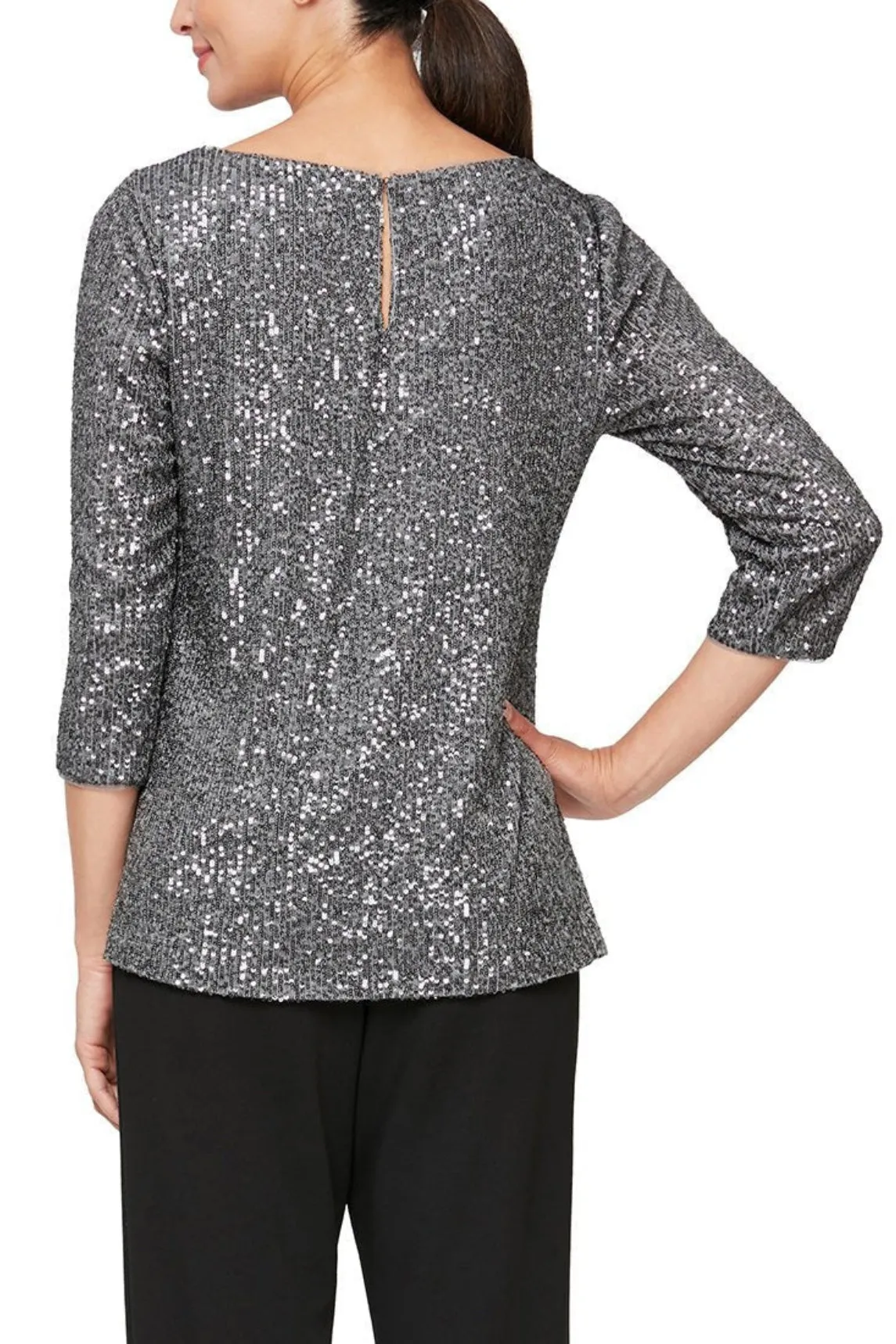 Alex Evenings 3/4 Sleeve Scoop Neck Sequin Tunic Blouse ( Plus Size )