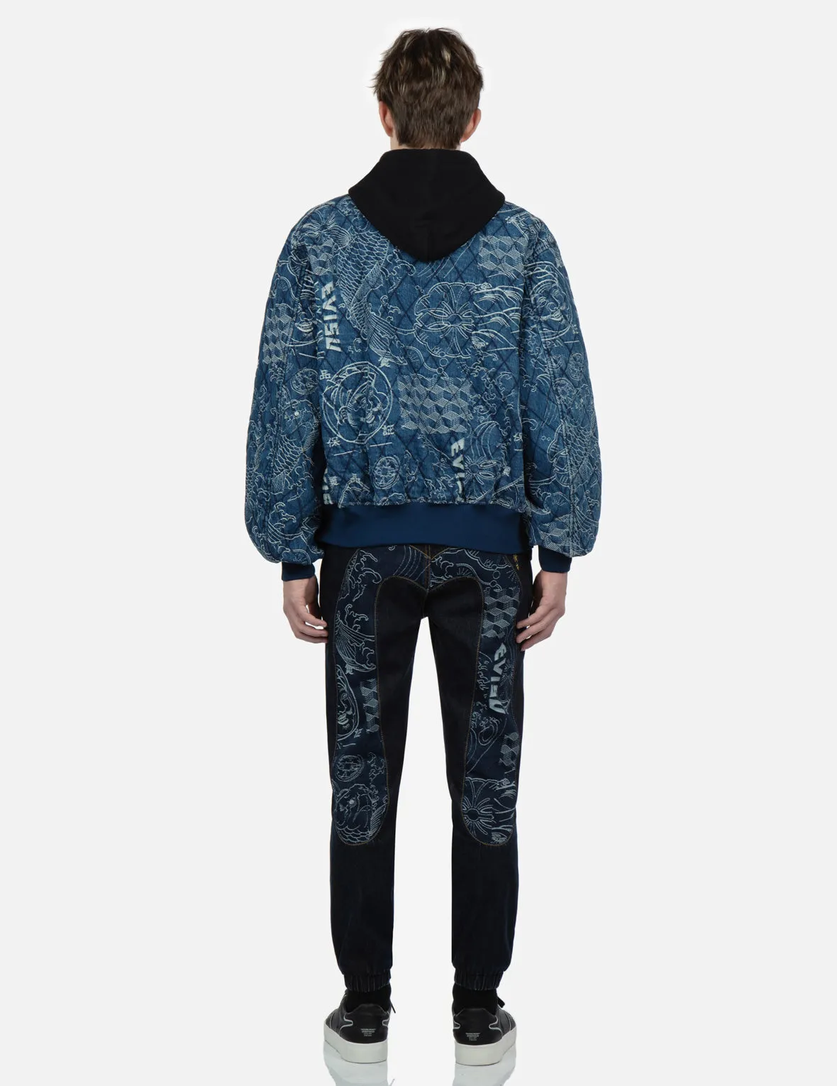 Allover Japanese-Pattern Jacquard Quilted Bomber Jacket