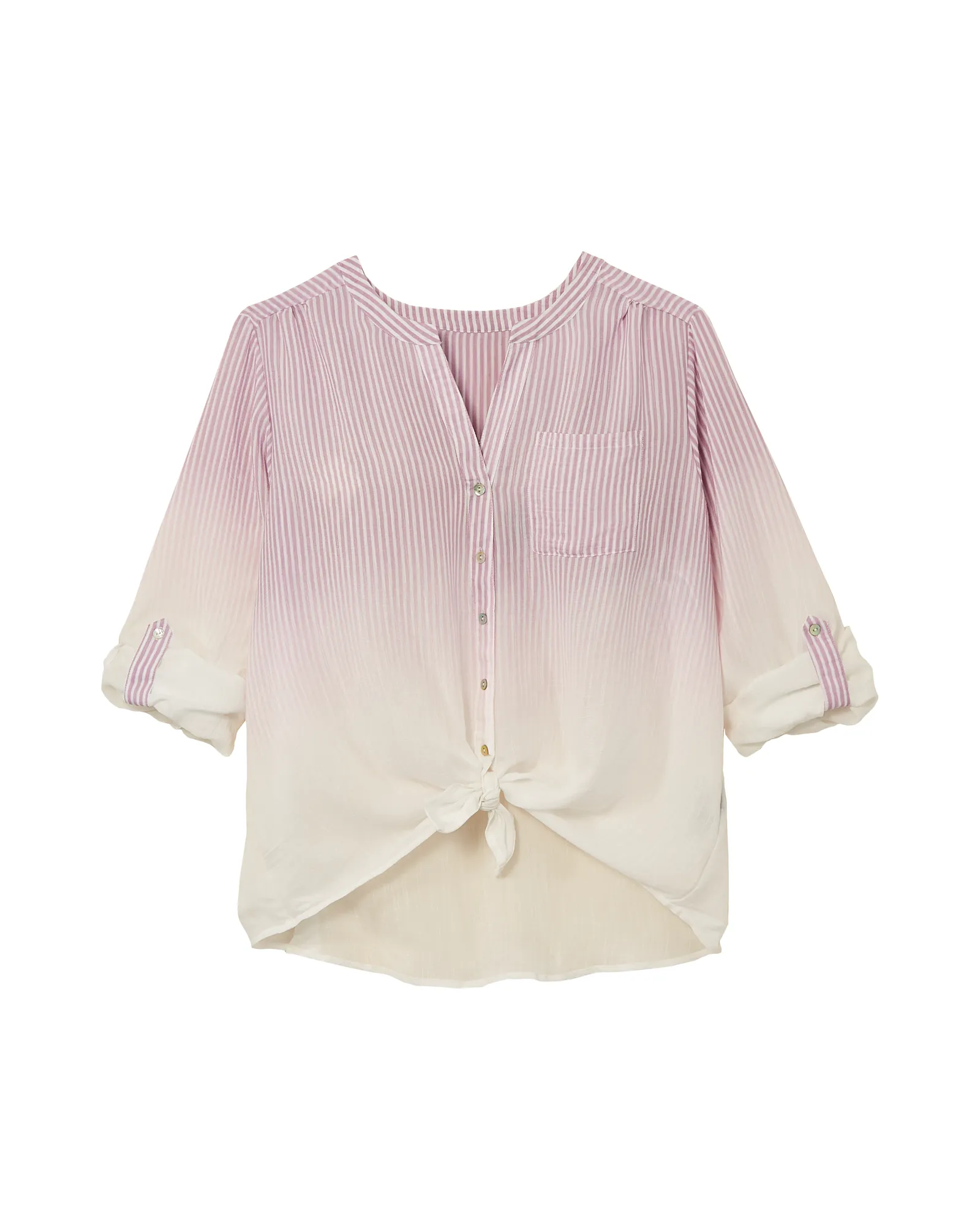 Amelia Long Sleeve Tie Front Shirt | Pink / White