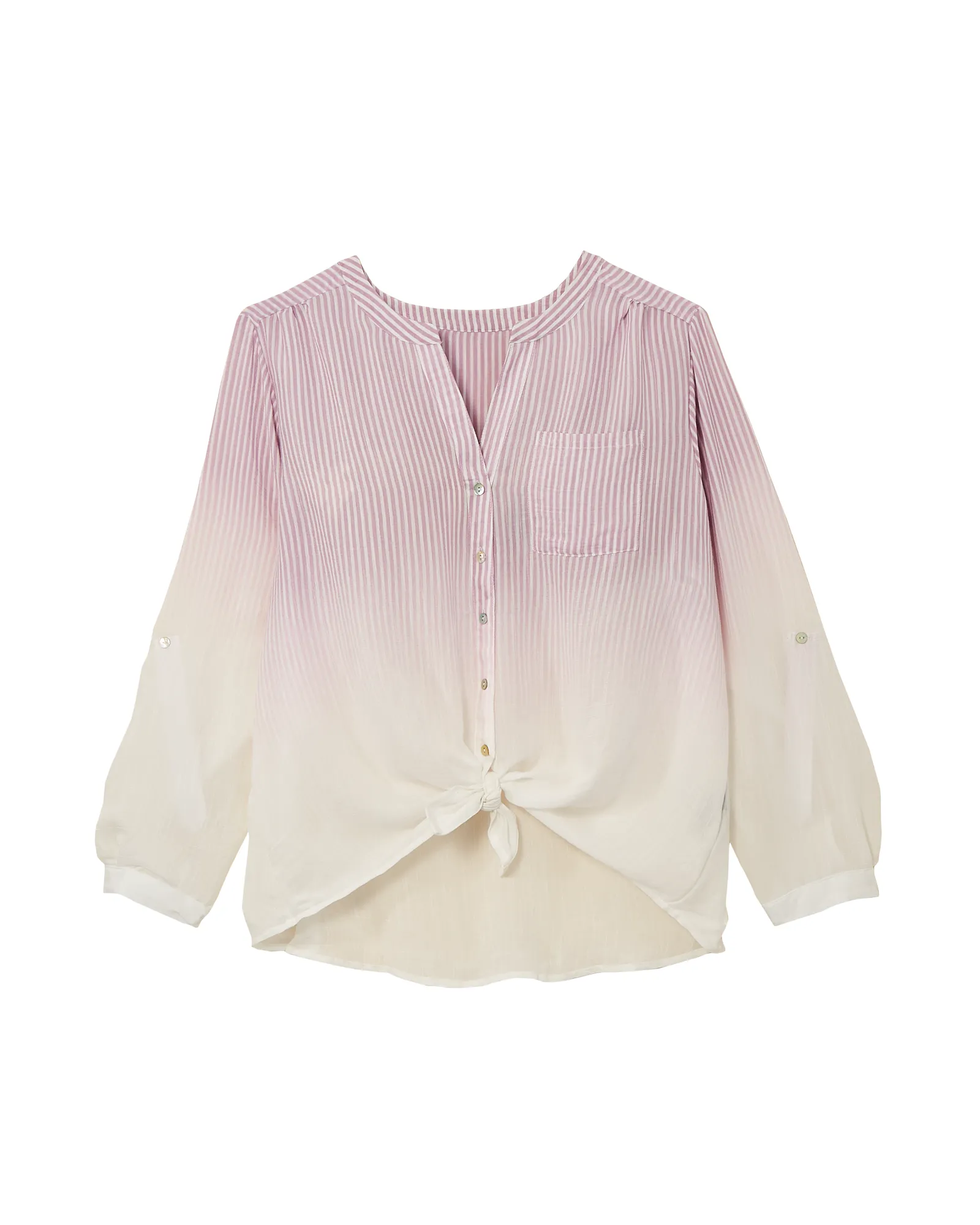 Amelia Long Sleeve Tie Front Shirt | Pink / White