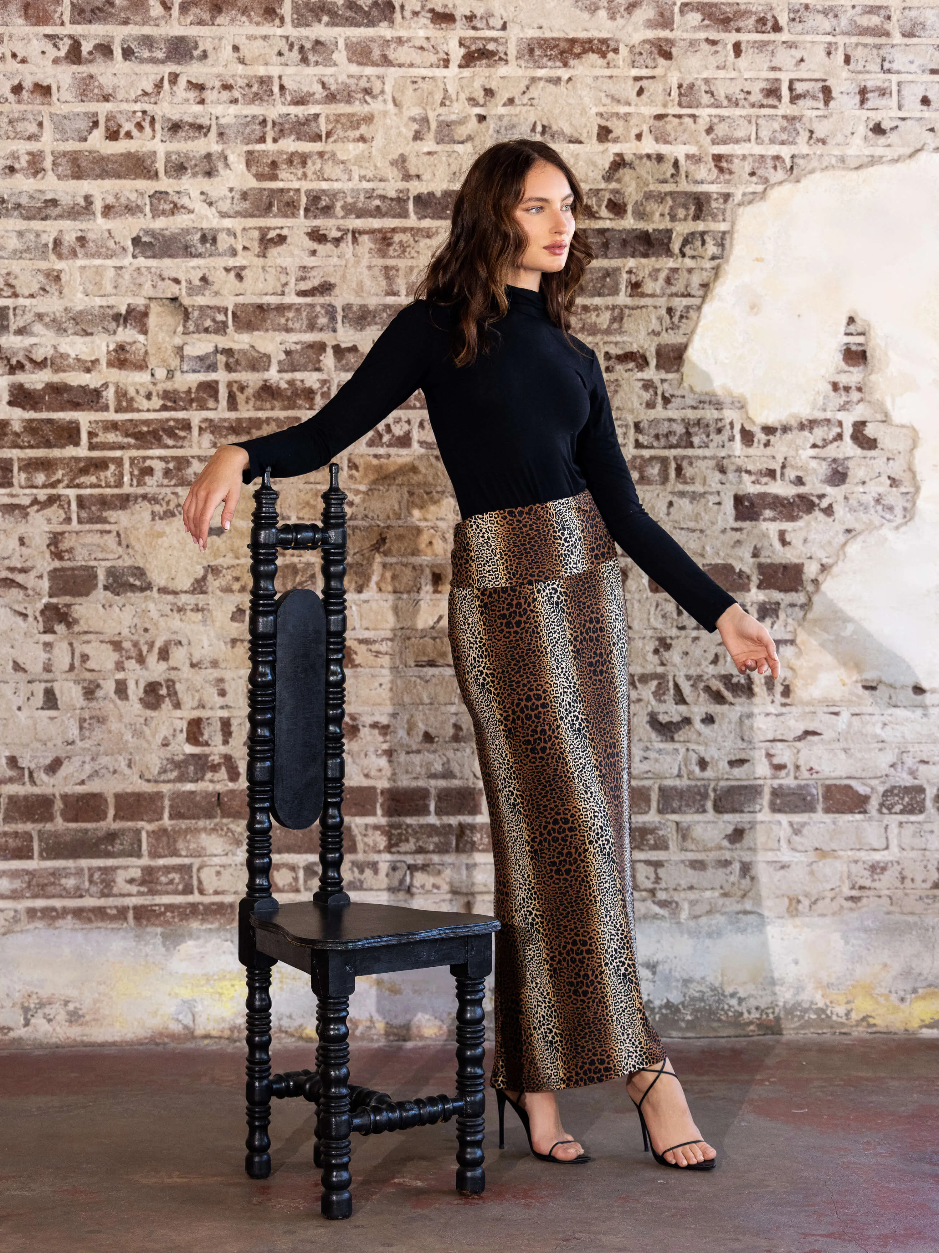 Animal Print Foldover Waist Maxi Skirt