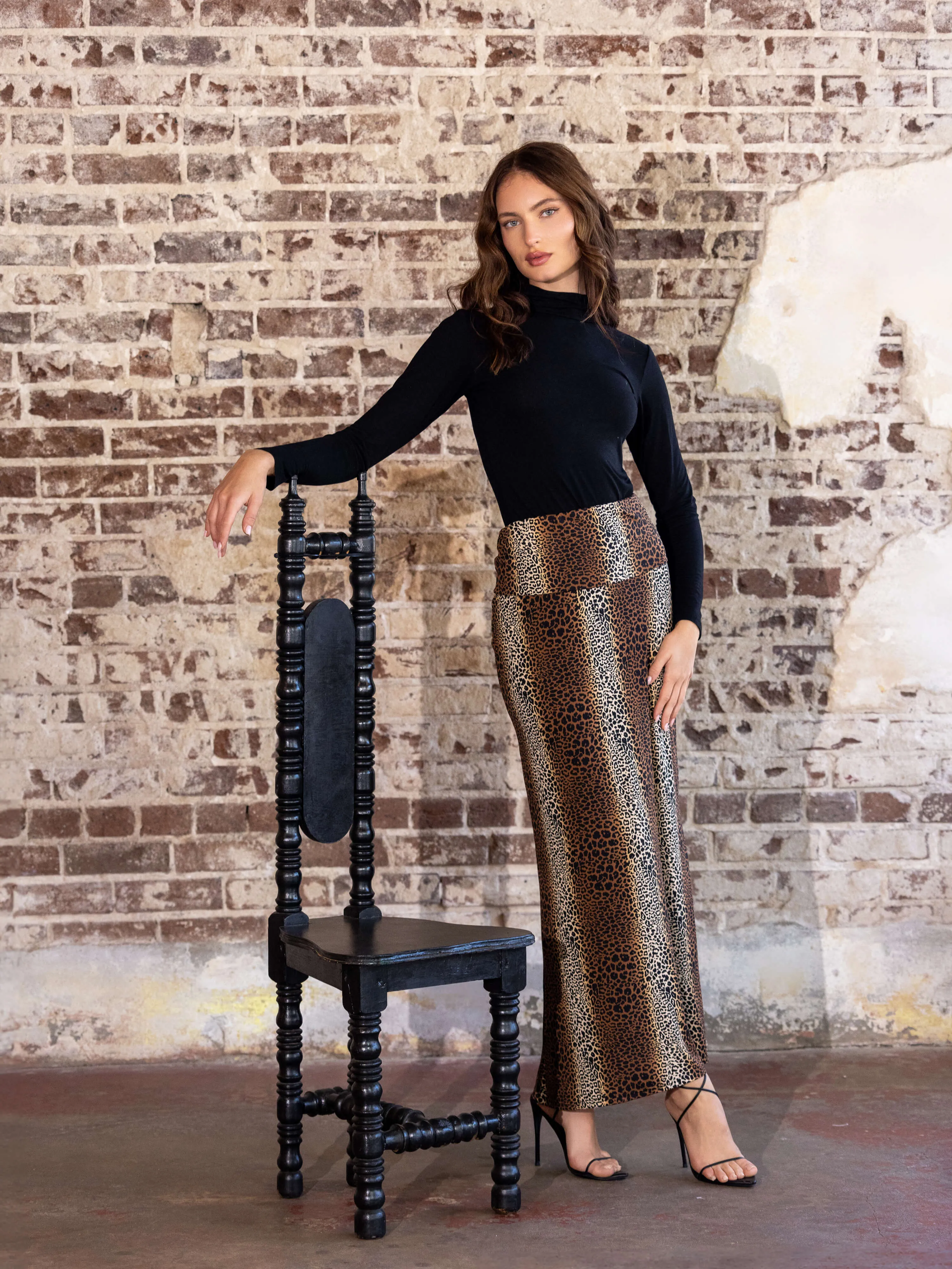 Animal Print Foldover Waist Maxi Skirt