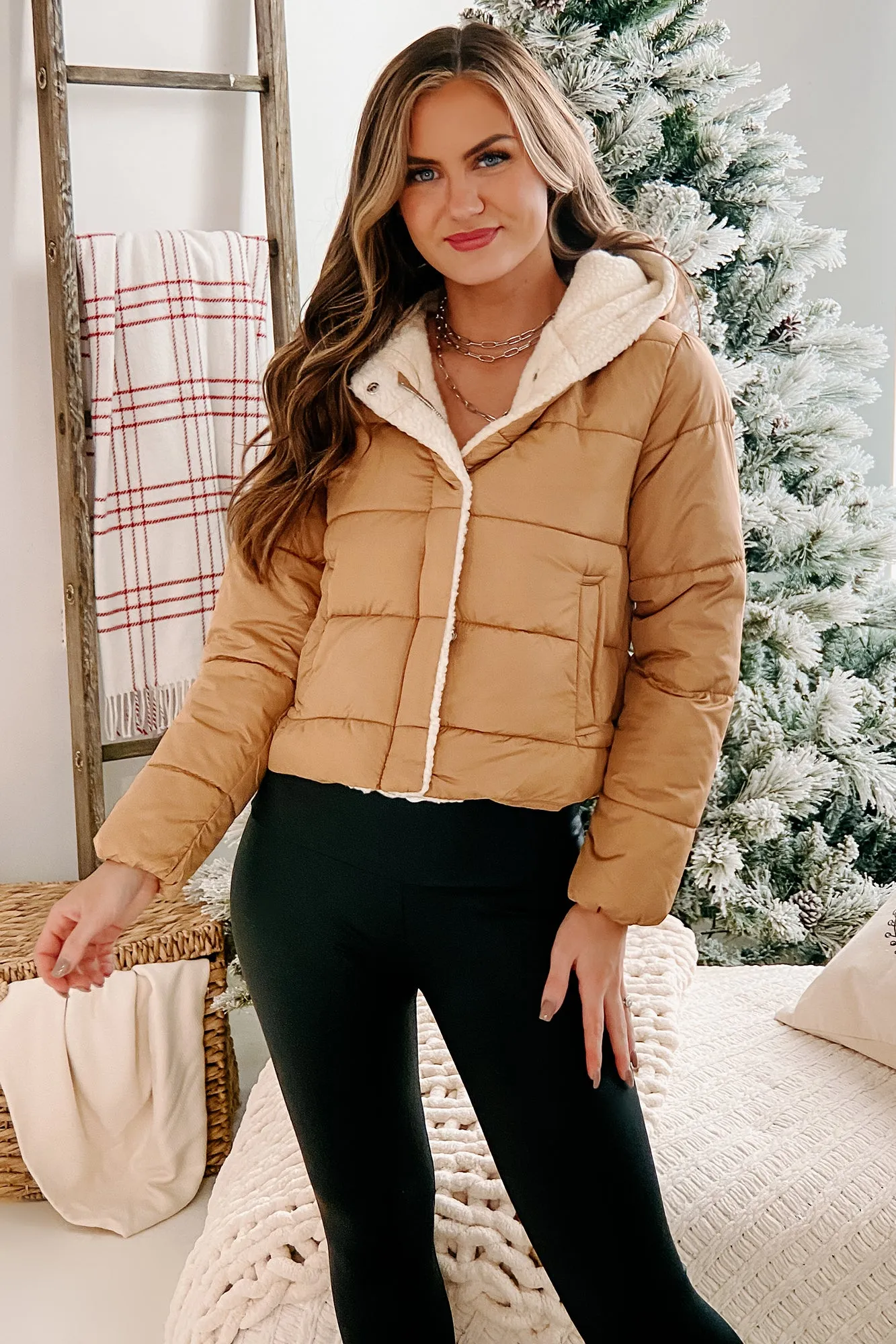 ARCHIVE Snowy Secrets Hooded Puffer Jacket (Light Camel)