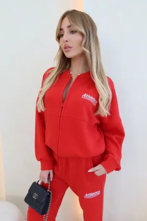 Athletics red embroidered bomber and straight leg jogger loungewear