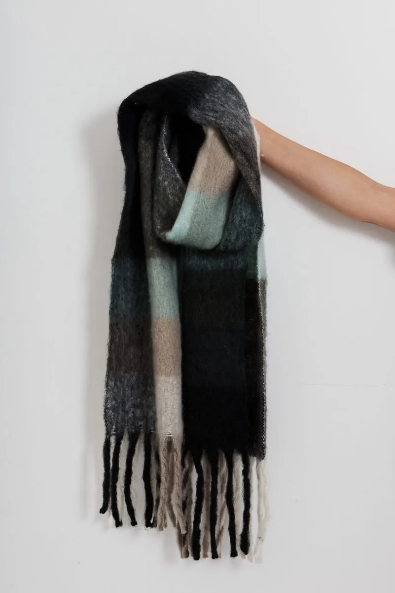 august   delilah Brooklyn Oversized Knit Scarf in Green and Grey Checkerprint