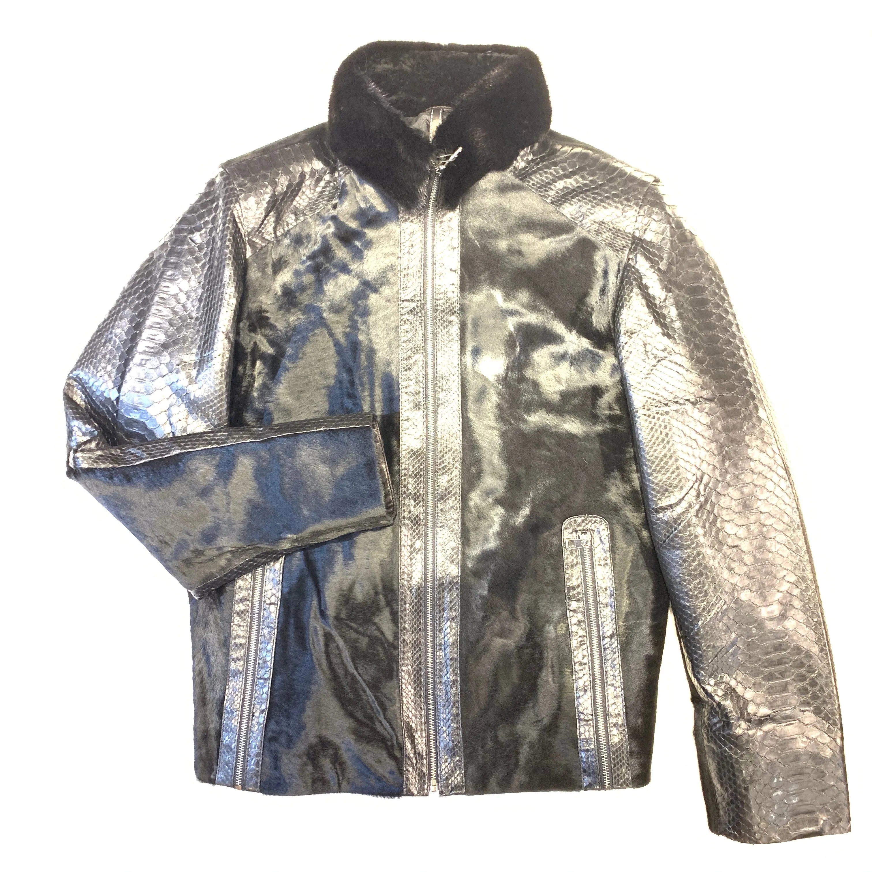 Barya NewYork Mink Collar Python Sleeve Pony Bomber Jacket