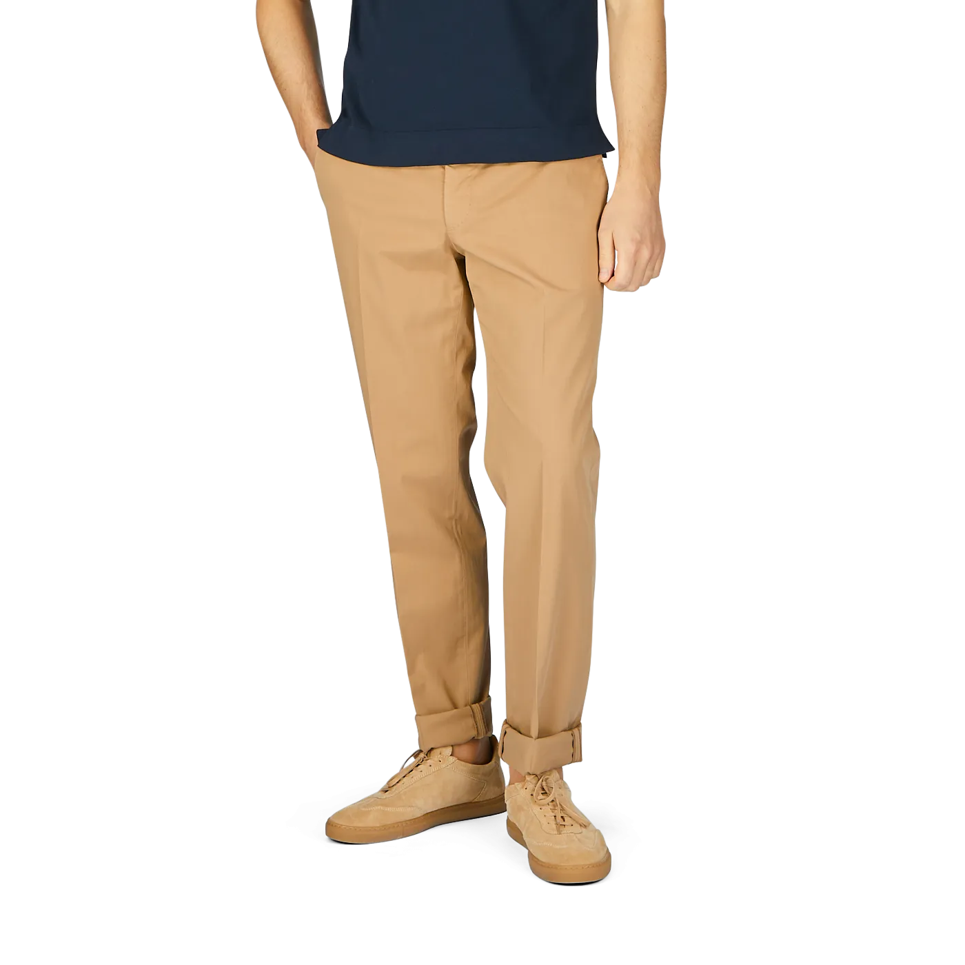 Beige Cotton Stretch Regular Chinos