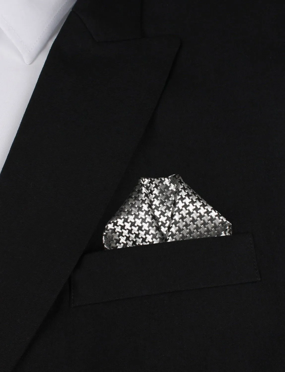 Black & Silver Houndstooth Pattern Pocket Square