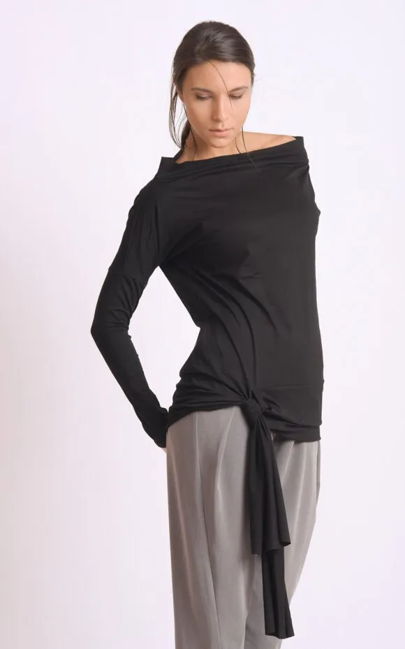 Black Boat Neck Top