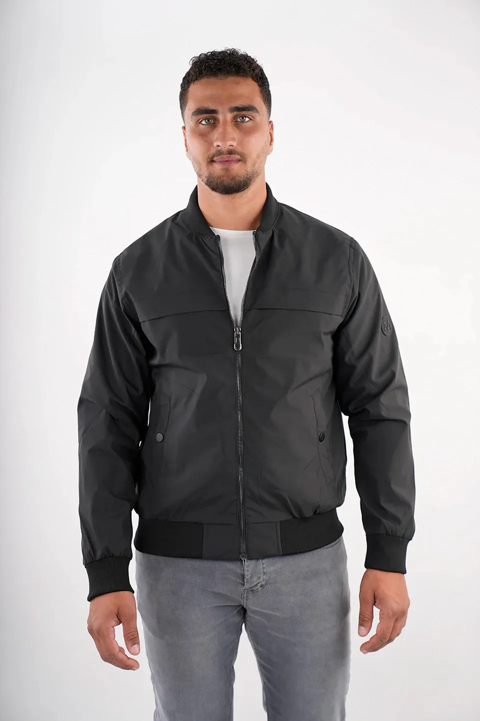 Black Bomber Jacket With Zipper To Close