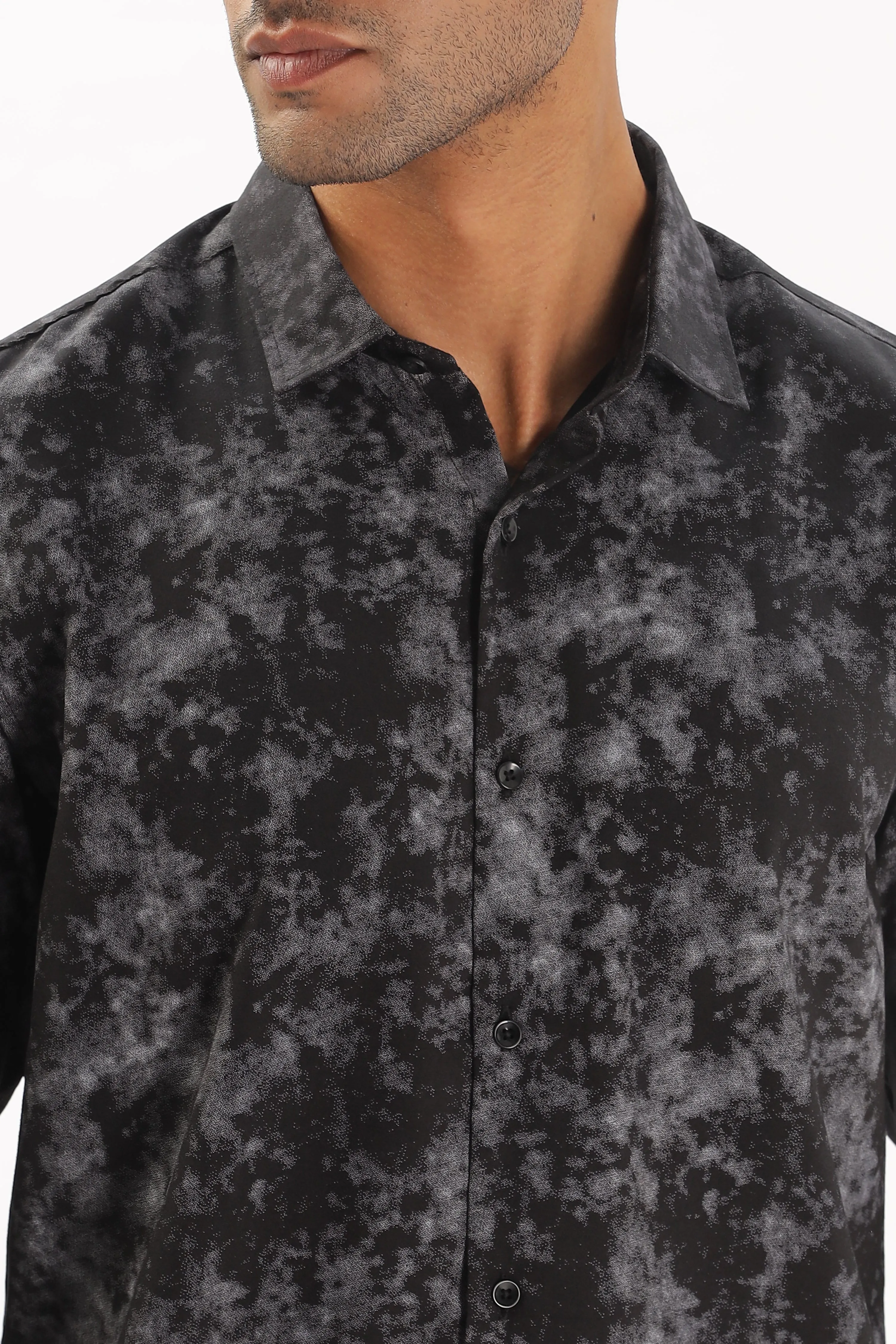 Black Slim Fit Self Design Casual Shirt