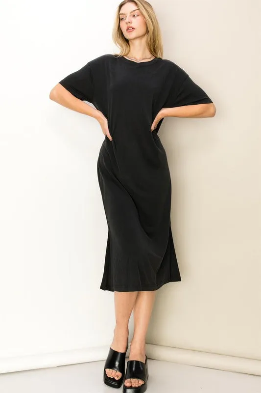 Black Take A Stroll Side Slit T-Shirt Midi Dress