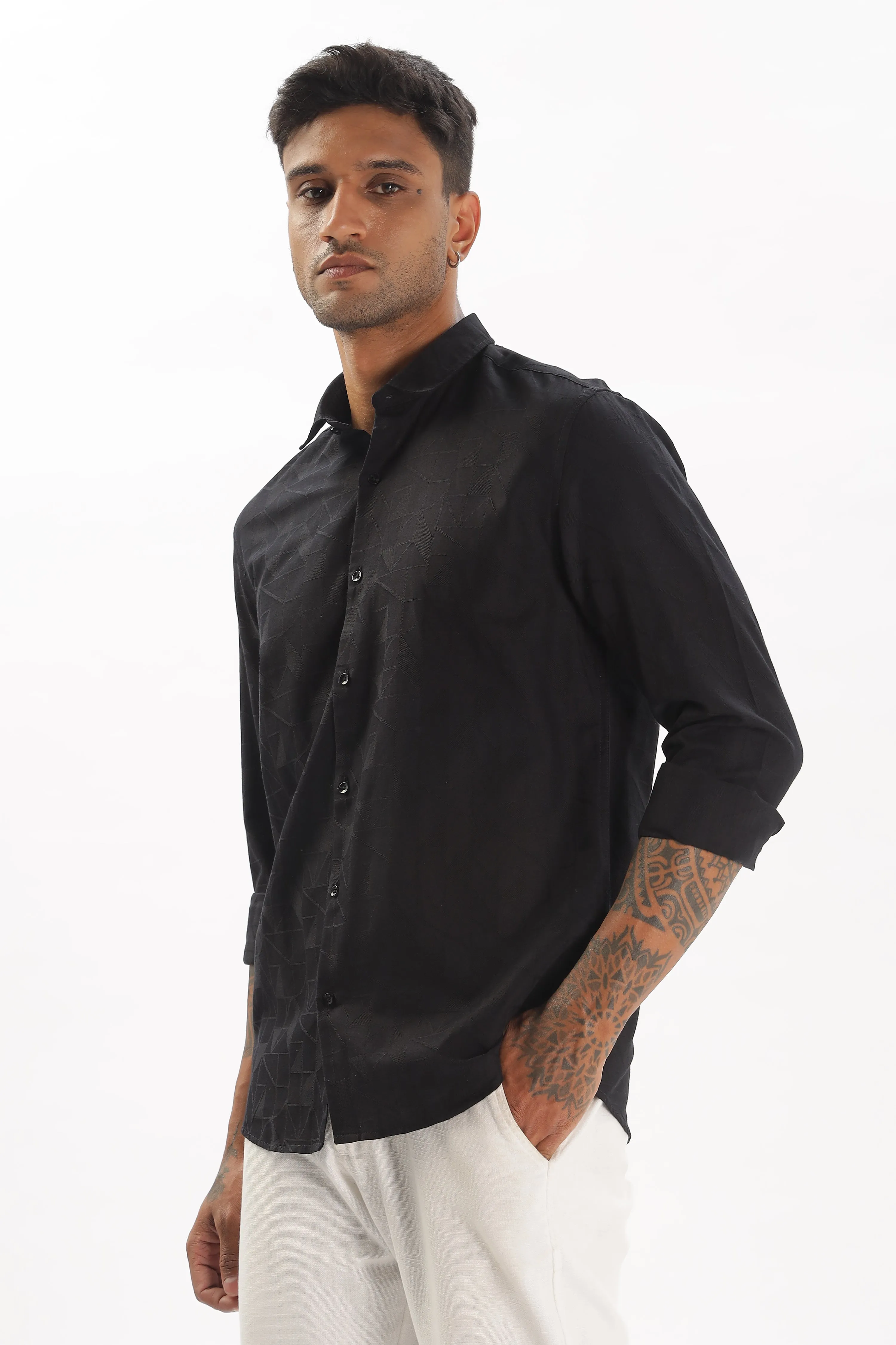 Black Textured Party Wear Shirt