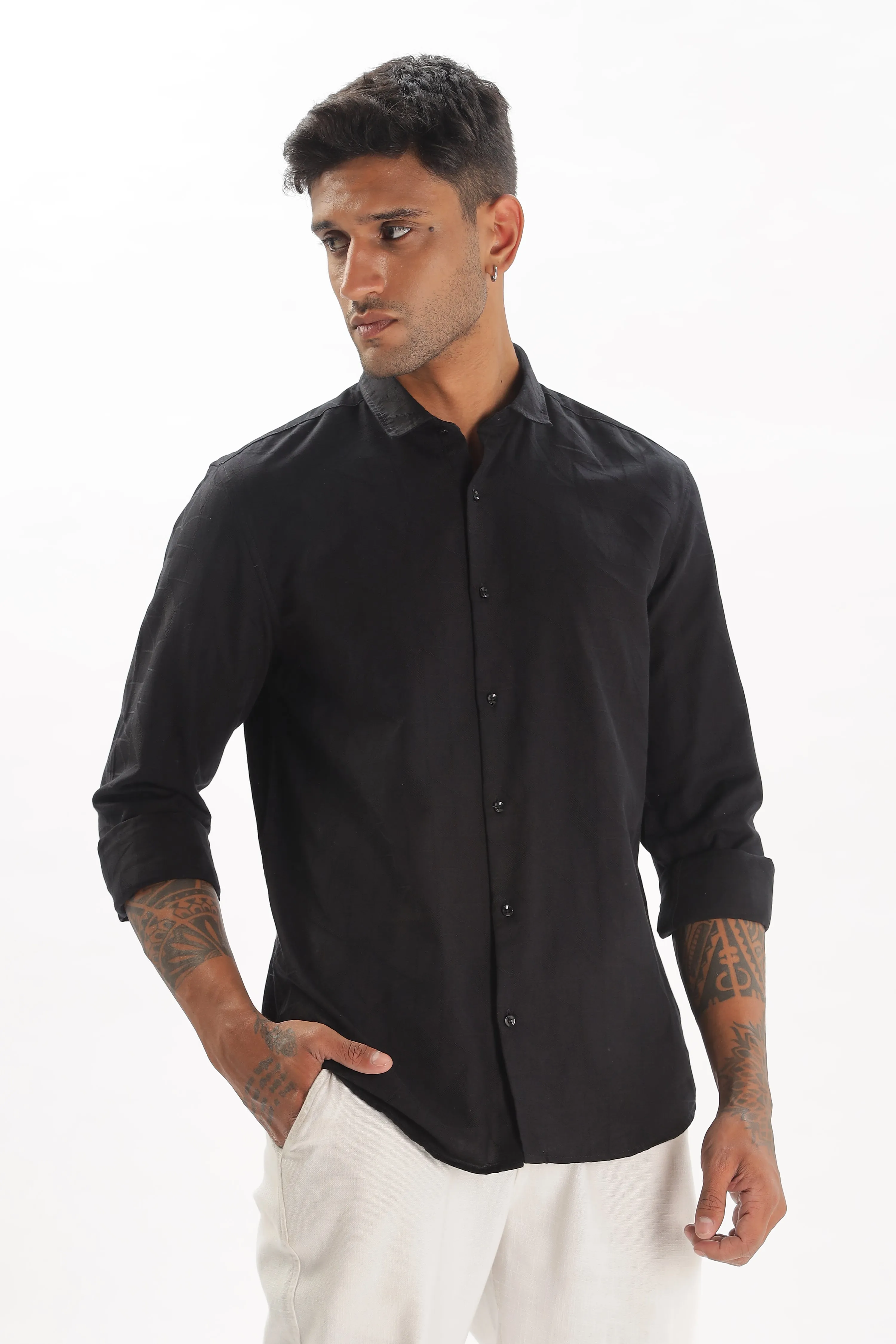 Black Textured Party Wear Shirt