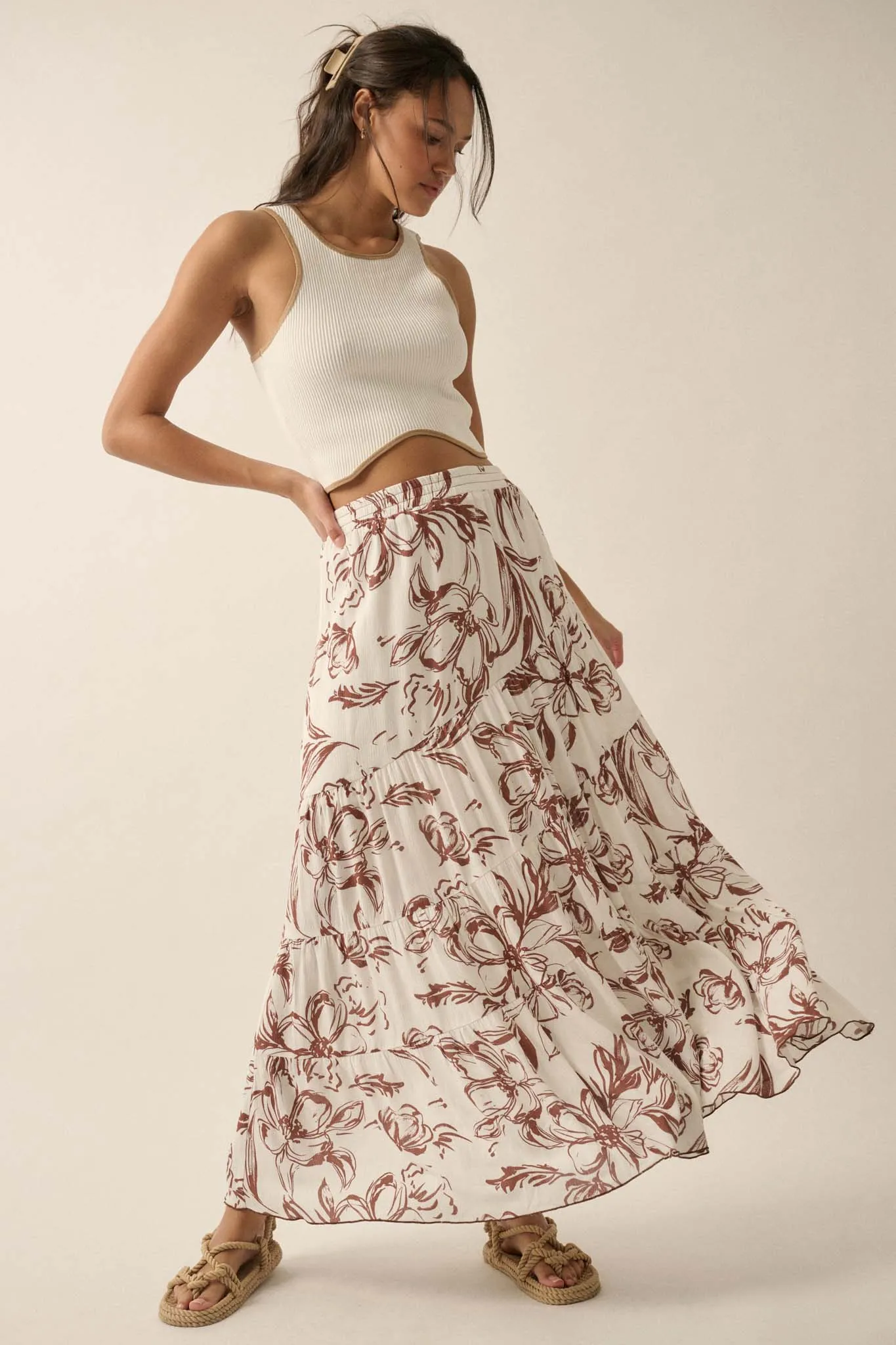 Blooming Breeze Asymmetrical Tiered Maxi Skirt