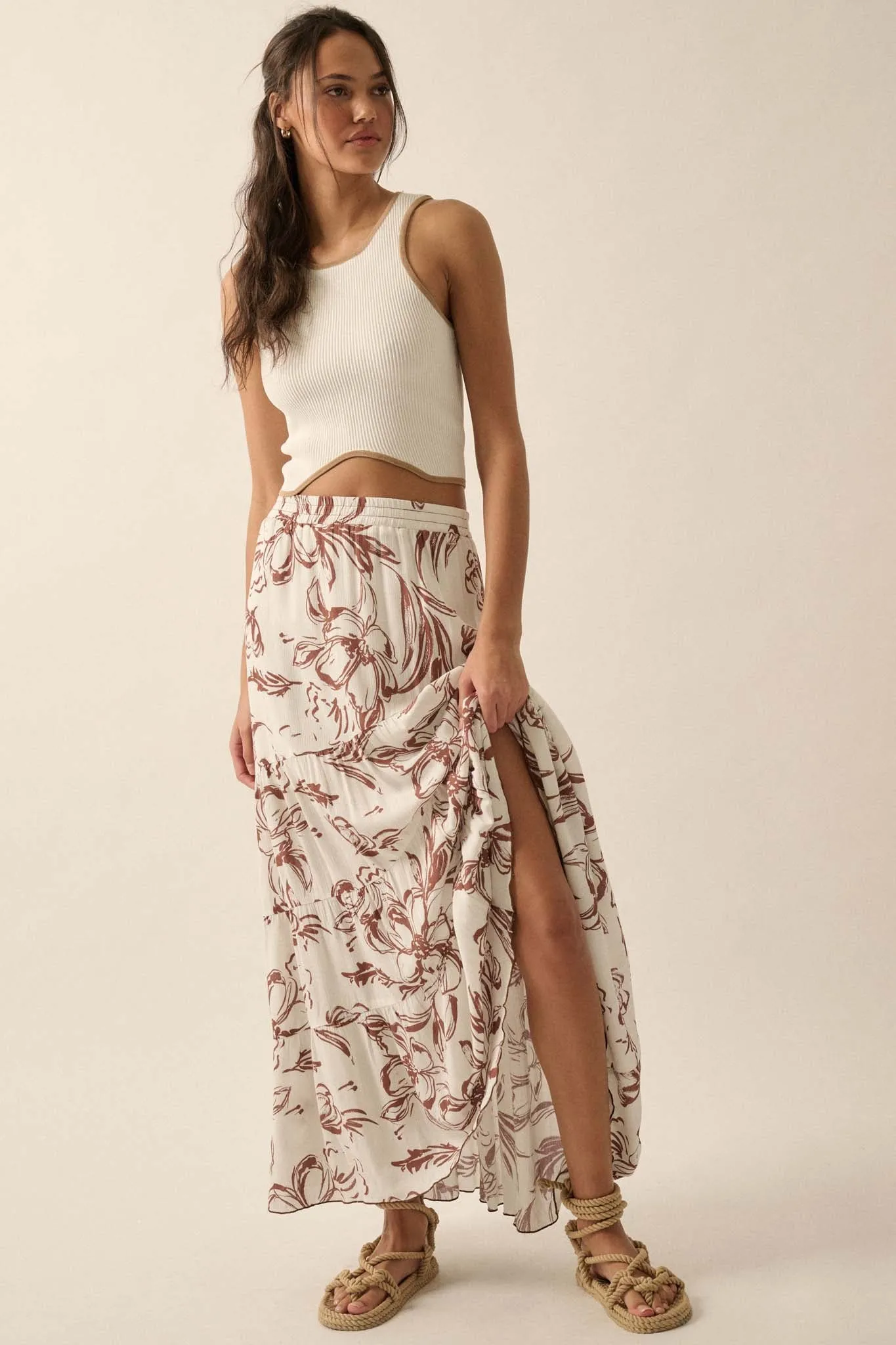 Blooming Breeze Asymmetrical Tiered Maxi Skirt