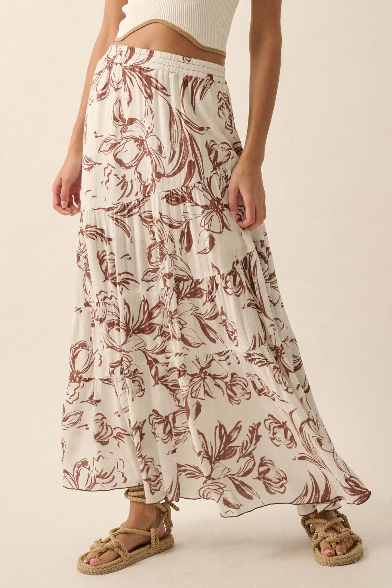 Blooming Breeze Asymmetrical Tiered Maxi Skirt