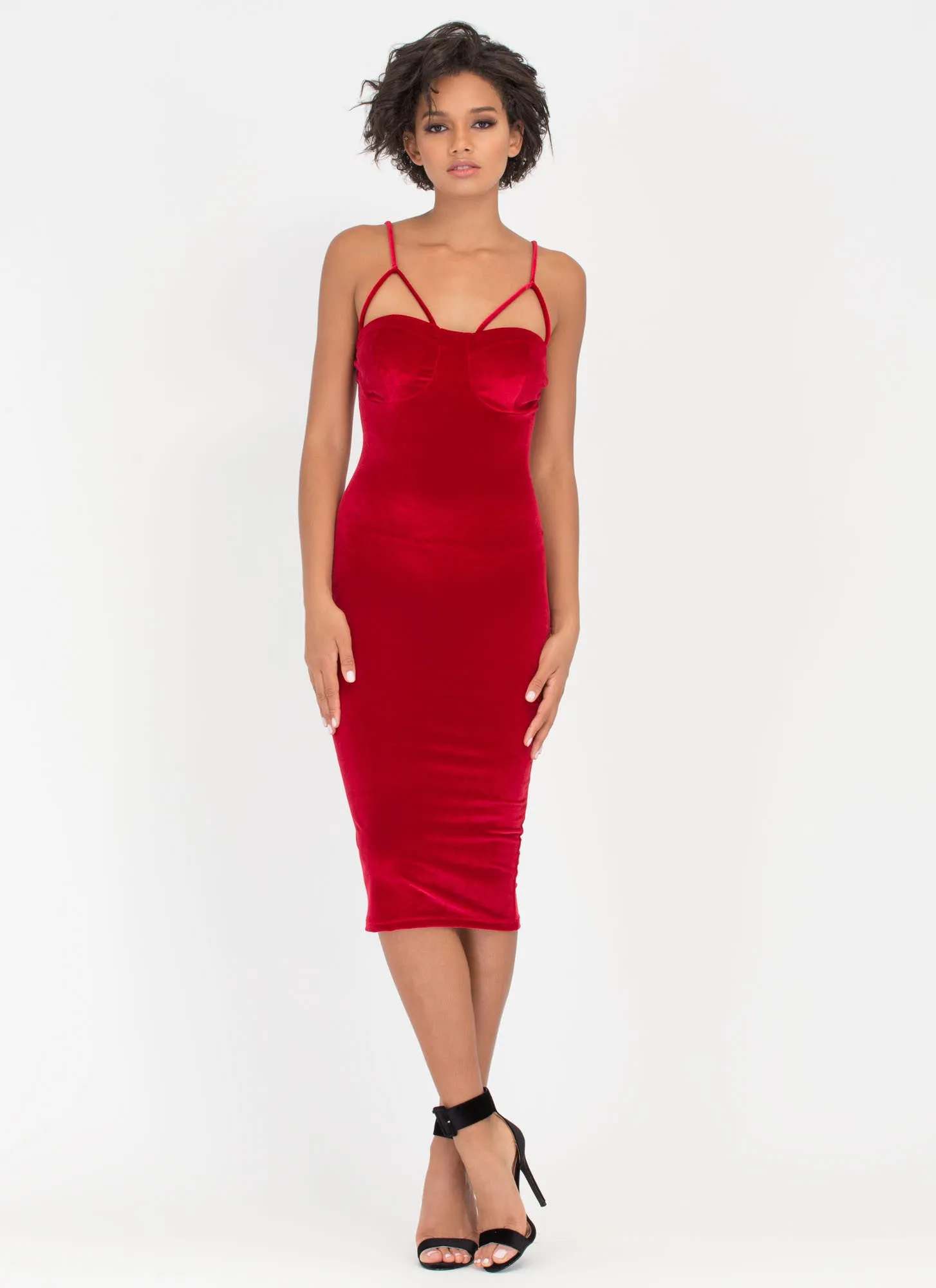 Blow Me Away Velvet Bustier Midi Dress