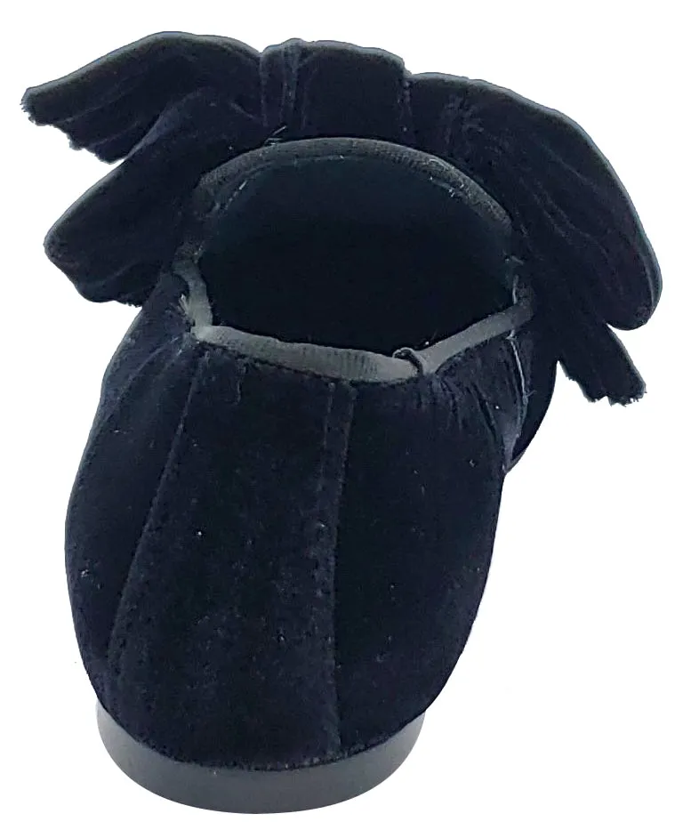 BluBlonc Girl's Black Velvet Bow Flat Shoe