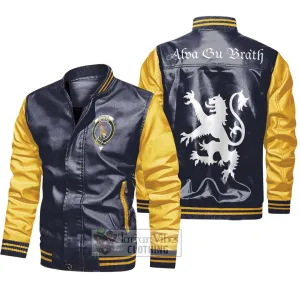 Boswell Family Crest Leather Bomber Jacket Lion Rampant Alba Gu Brath Style