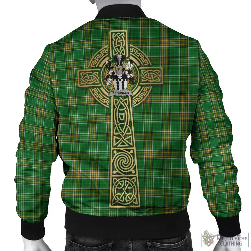 Brounker Irish Clan Tartan Bomber Jacket with Coat of Arms Celtic Tree of Life Style