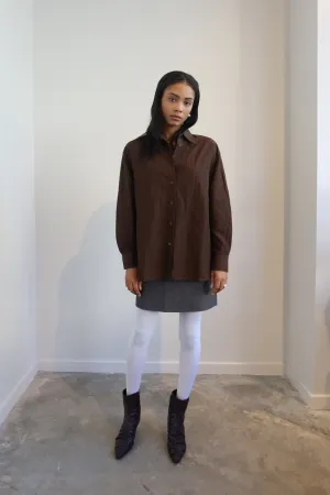 Brown Crinkle Oversized Button Down Shirt