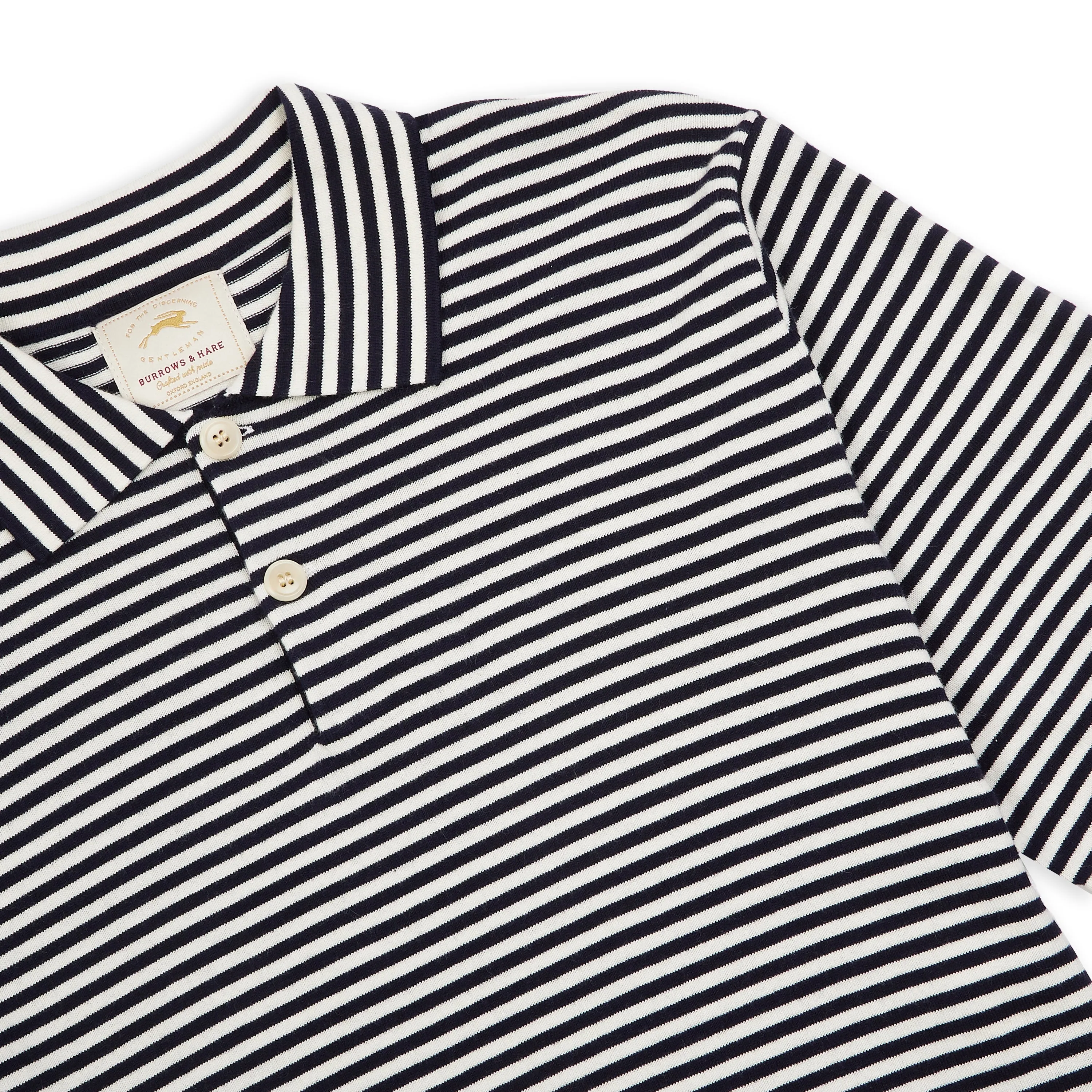 Cashmere Short Sleeve Polo - Stripe Navy