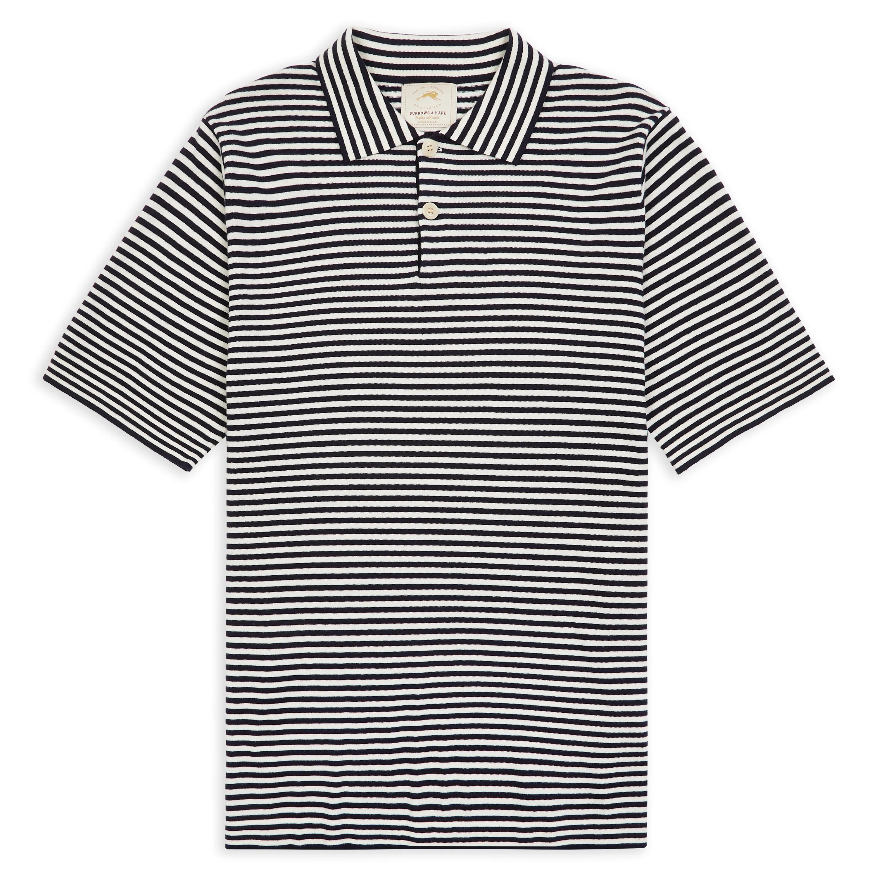 Cashmere Short Sleeve Polo - Stripe Navy