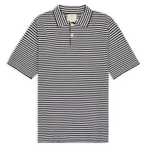 Cashmere Short Sleeve Polo - Stripe Navy