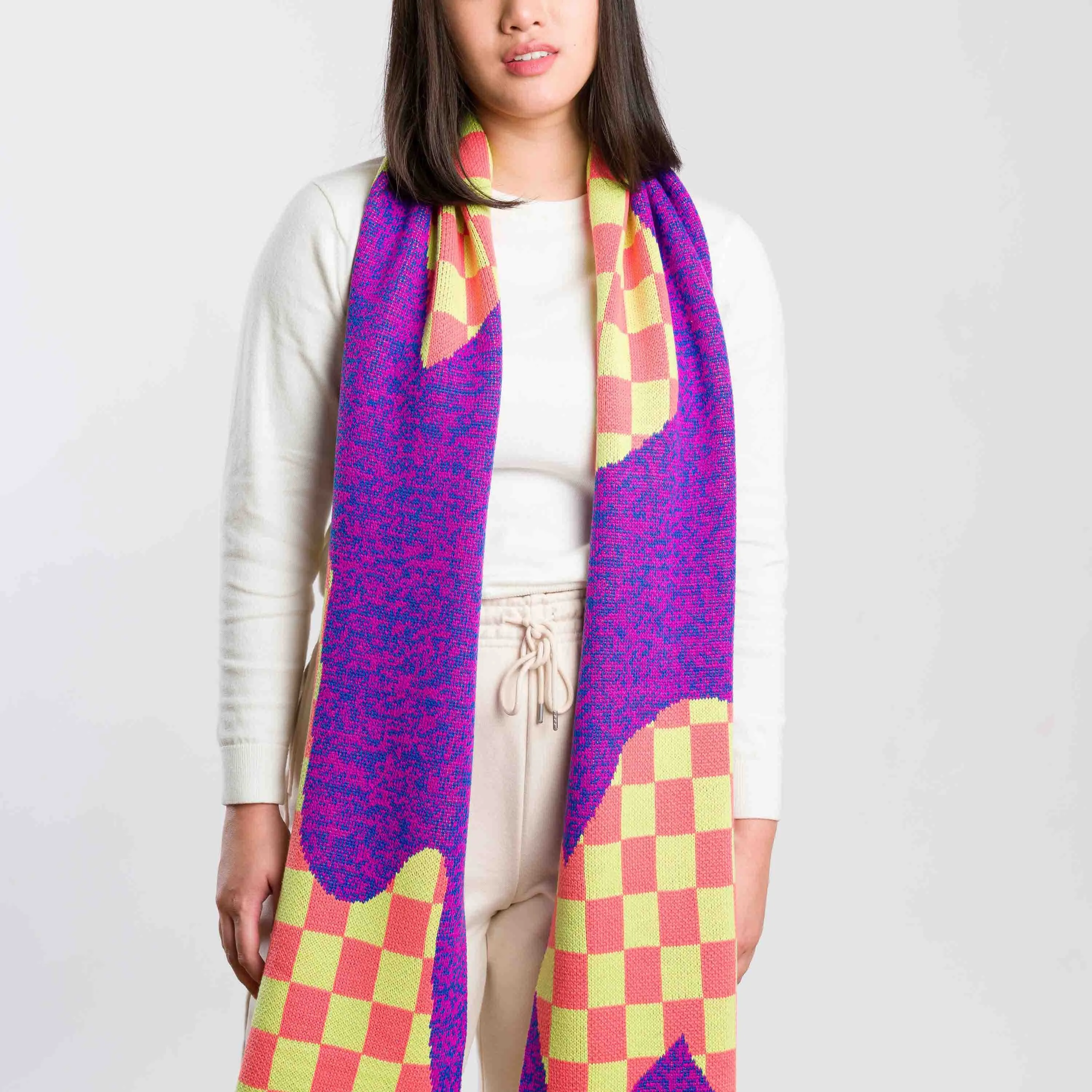 Checkerboard Spill Big Knit Scarf