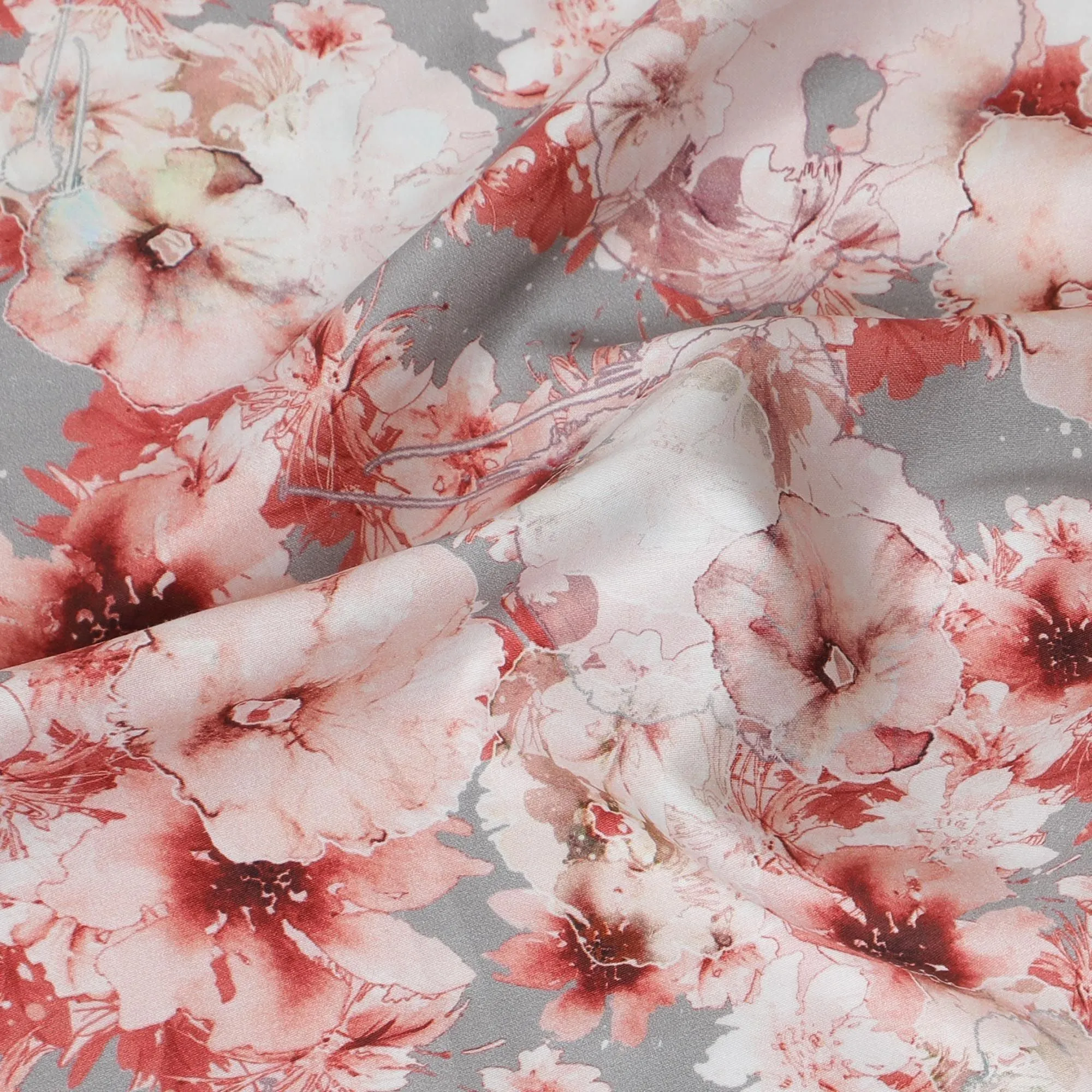 Cherry Blossom Cotton Satin Fabric - 110cm Wide, Romantic Blush Print from India-D18540