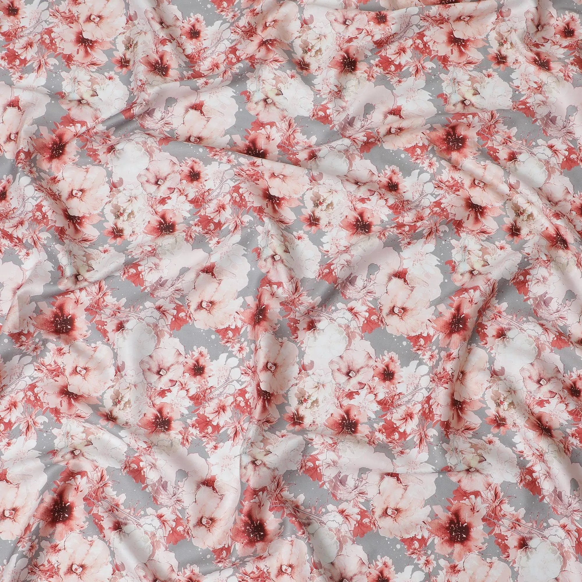 Cherry Blossom Cotton Satin Fabric - 110cm Wide, Romantic Blush Print from India-D18540