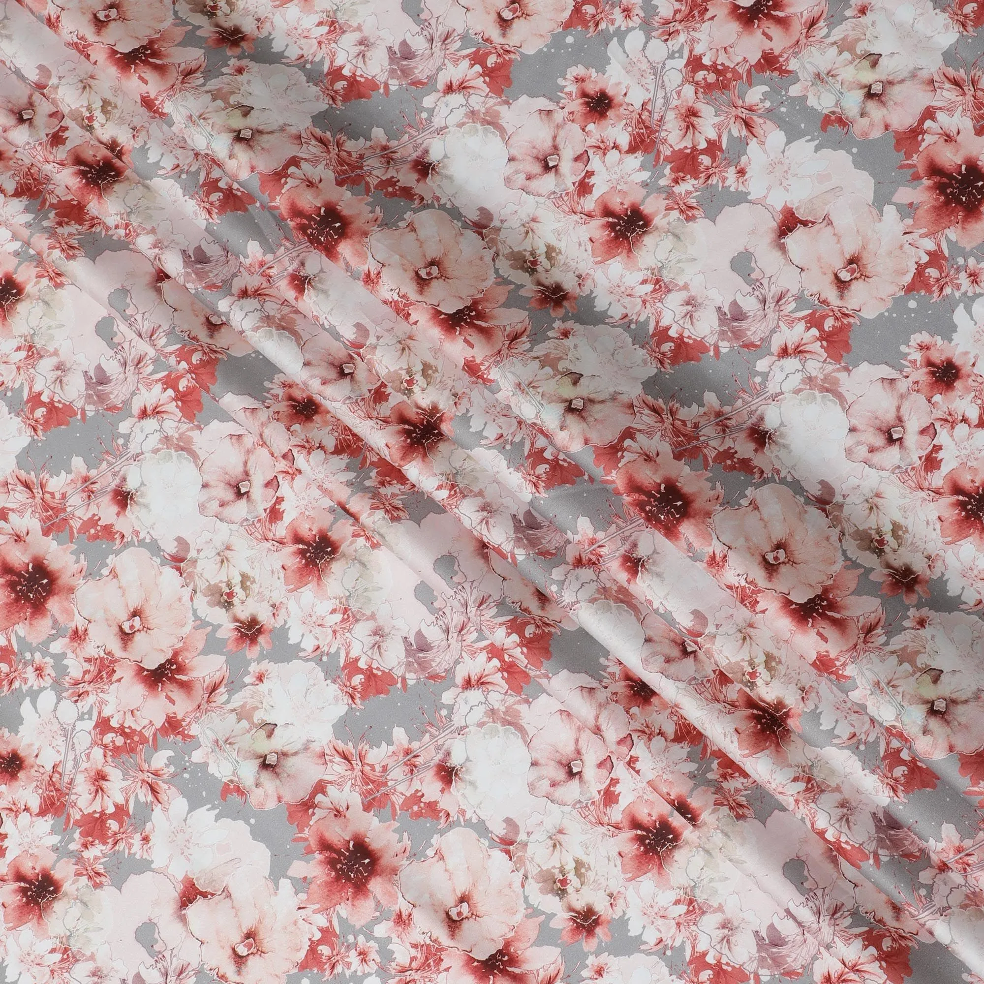 Cherry Blossom Cotton Satin Fabric - 110cm Wide, Romantic Blush Print from India-D18540