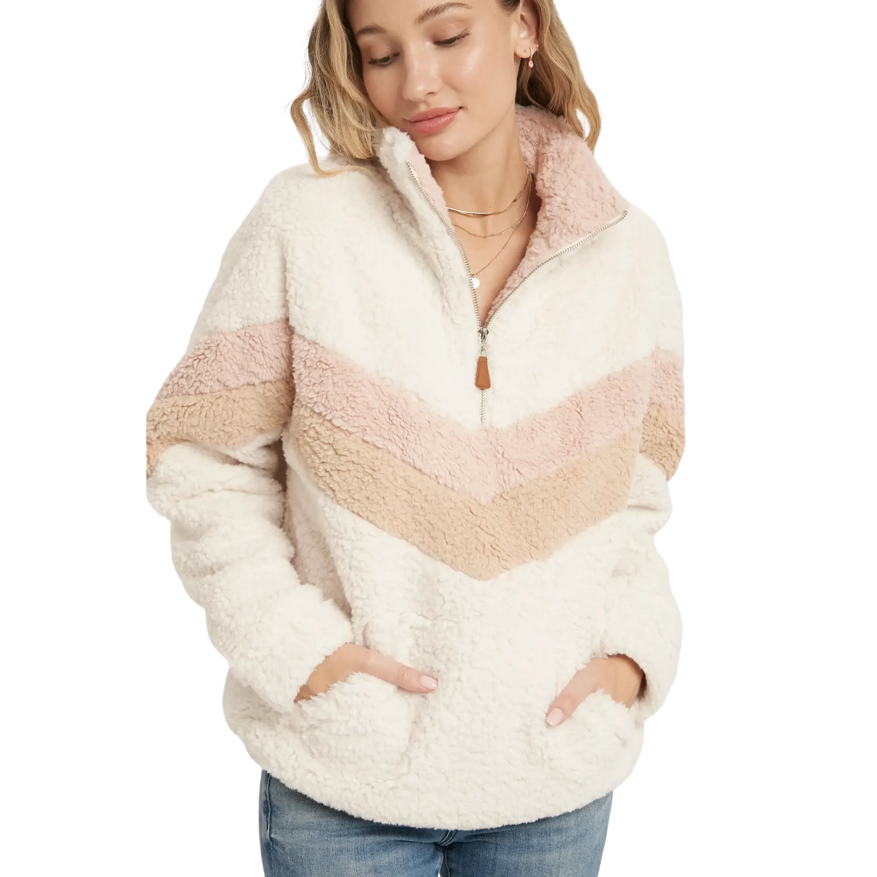 Chevron Sherpa Quarter Zip Pullover