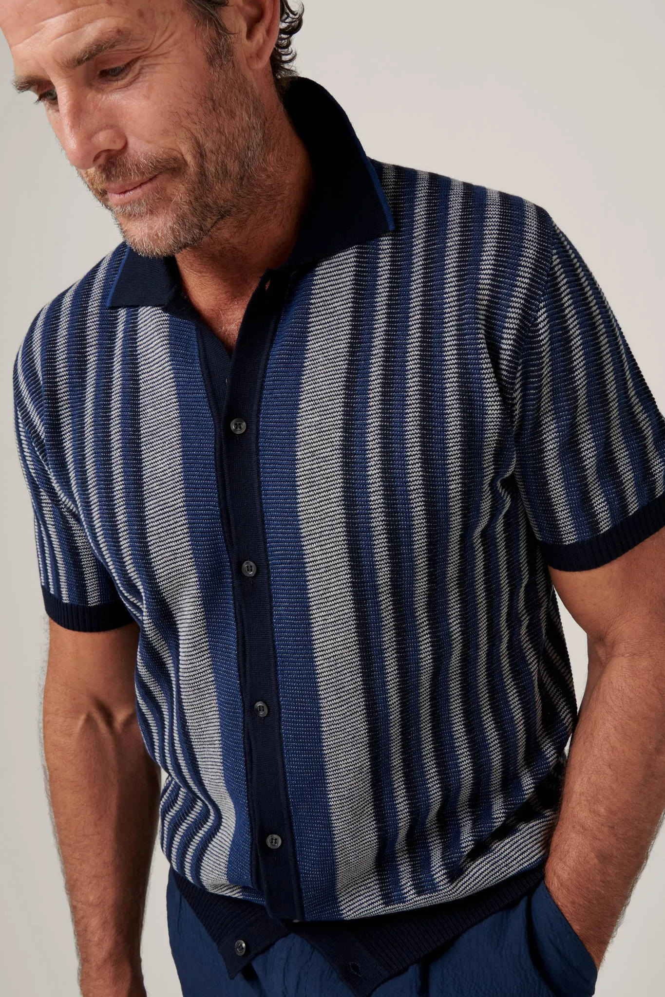 Christian Kimber Riviera Short Sleeved Knit Polo - Marine