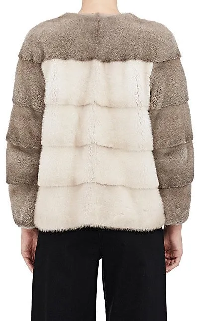 Colour-Blocked Mink Fur Bomber Jacket Pietra