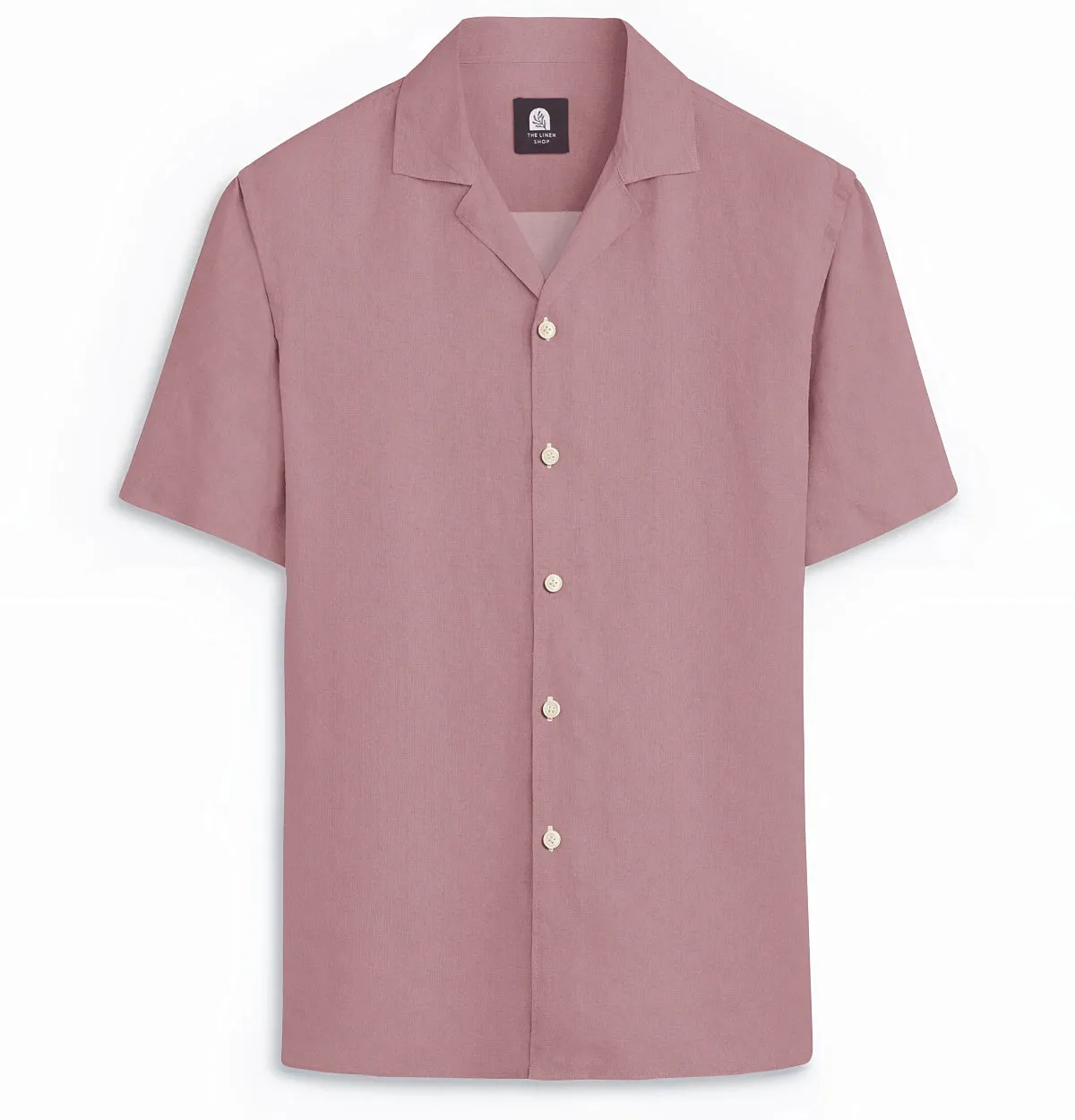 Cotton Linen - Camp Collar - Short Sleeve - Dusty Pink