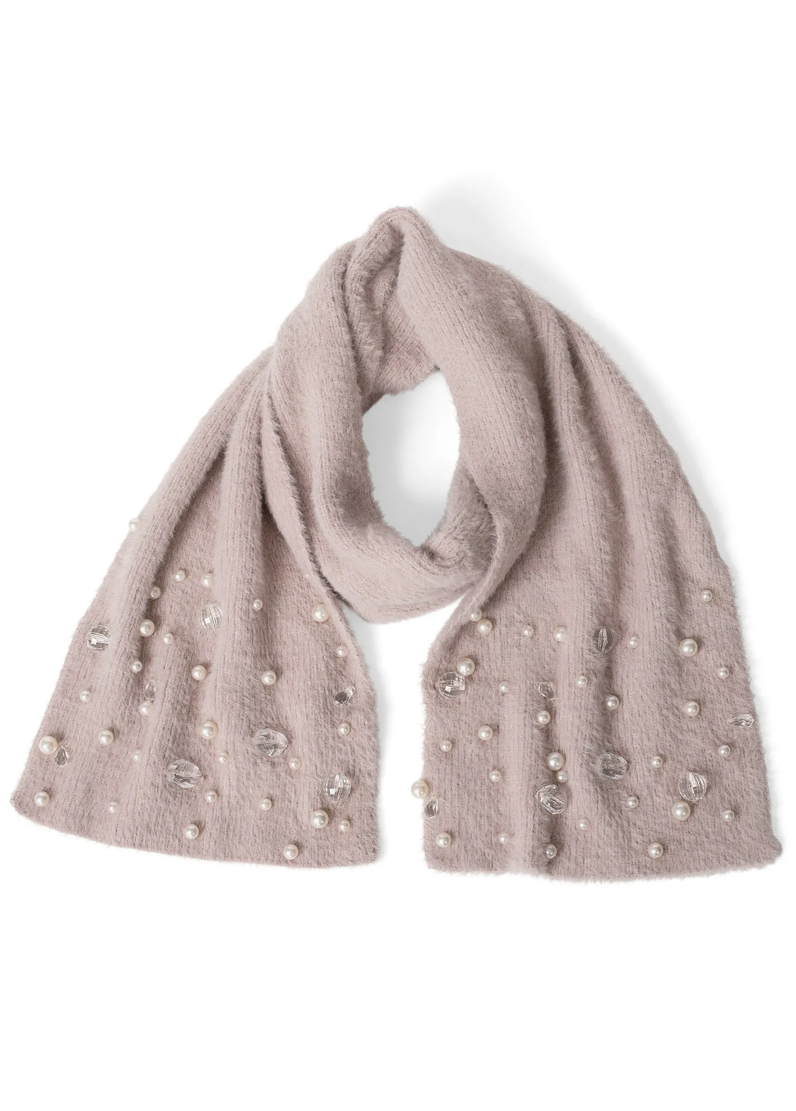 Cozy Pearl-Embellished Scarf - Pale Pink