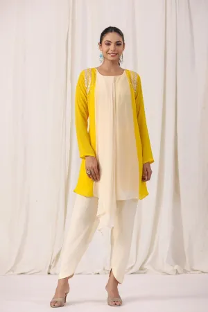 Cream Georgette Silk Embellished Tunic with Dhoti Pants