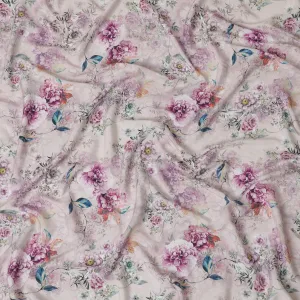 Cream synthetic crepe fabric with multicolor print in floral design-D15029