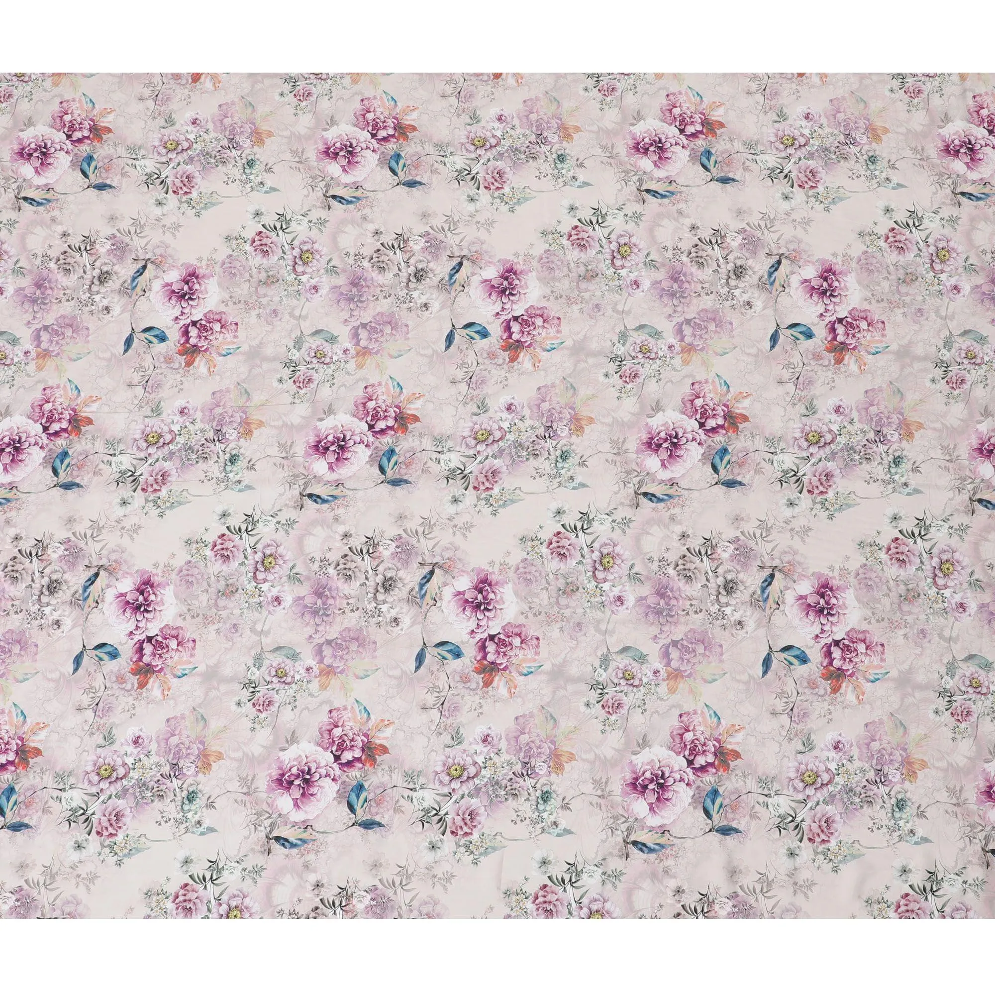 Cream synthetic crepe fabric with multicolor print in floral design-D15029