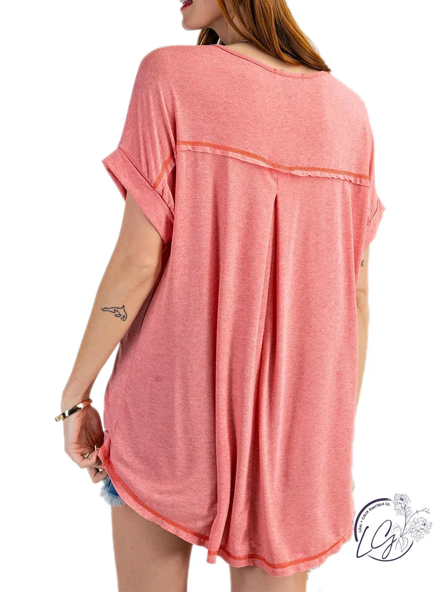 Curvy Into The Light Short Sleeve Hi Low Hem Top