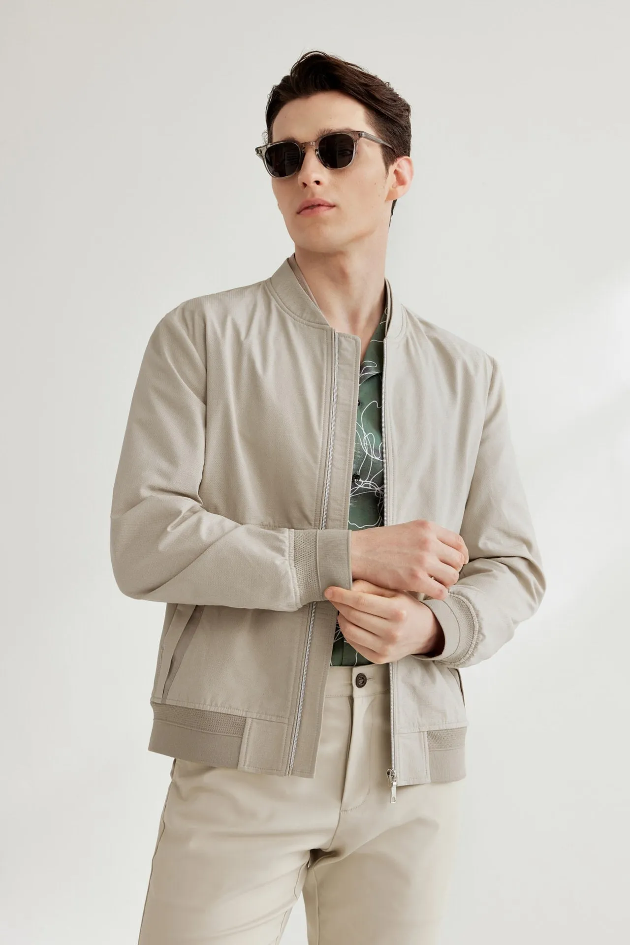 Detachable Hood Bomber Jacket in Smart Fit