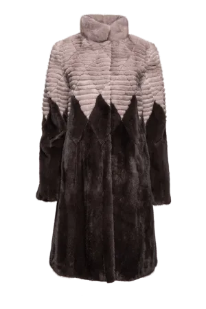 Diamond Pattern Silver Blue & Mushroom Mink Fur Coat