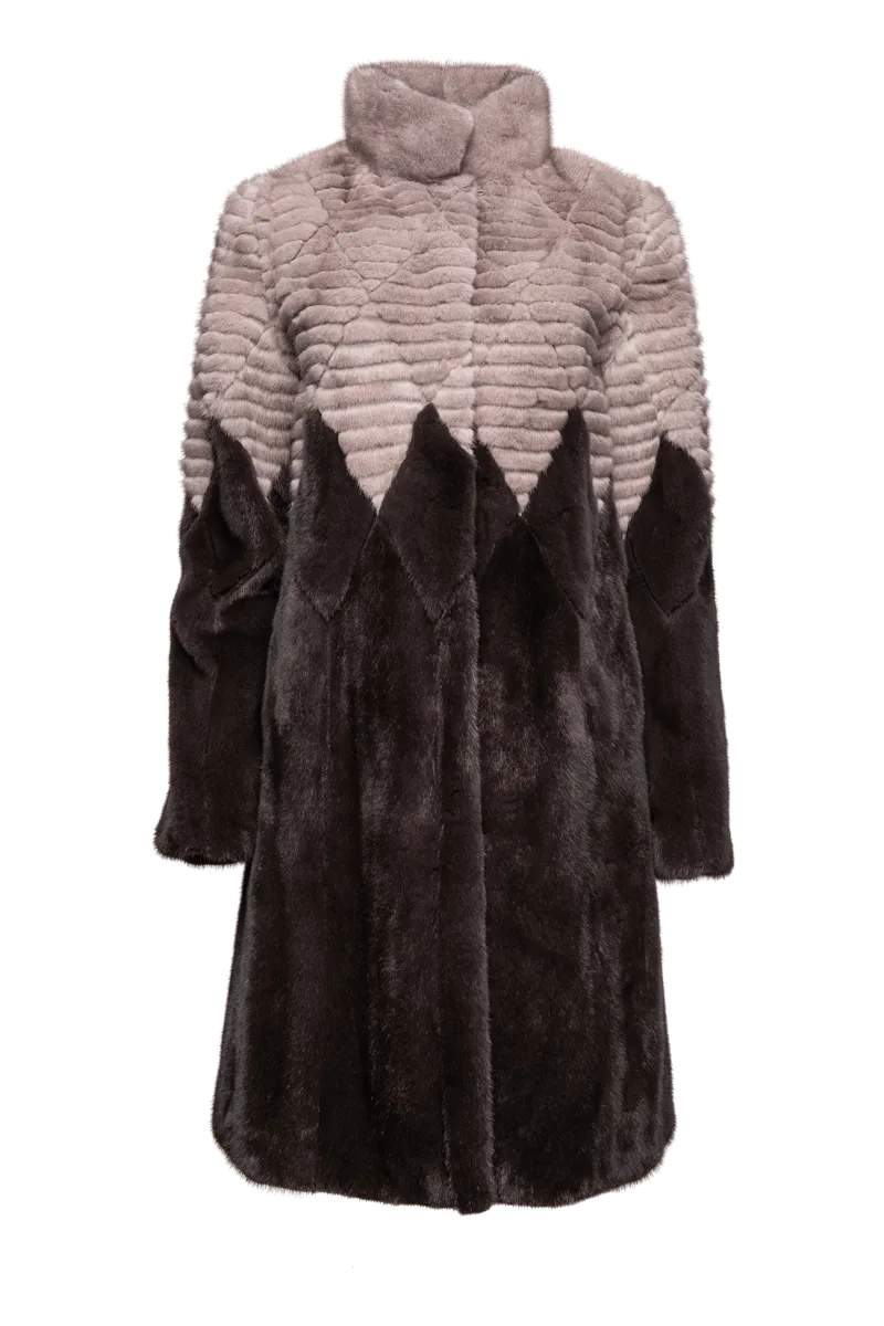 Diamond Pattern Silver Blue & Mushroom Mink Fur Coat