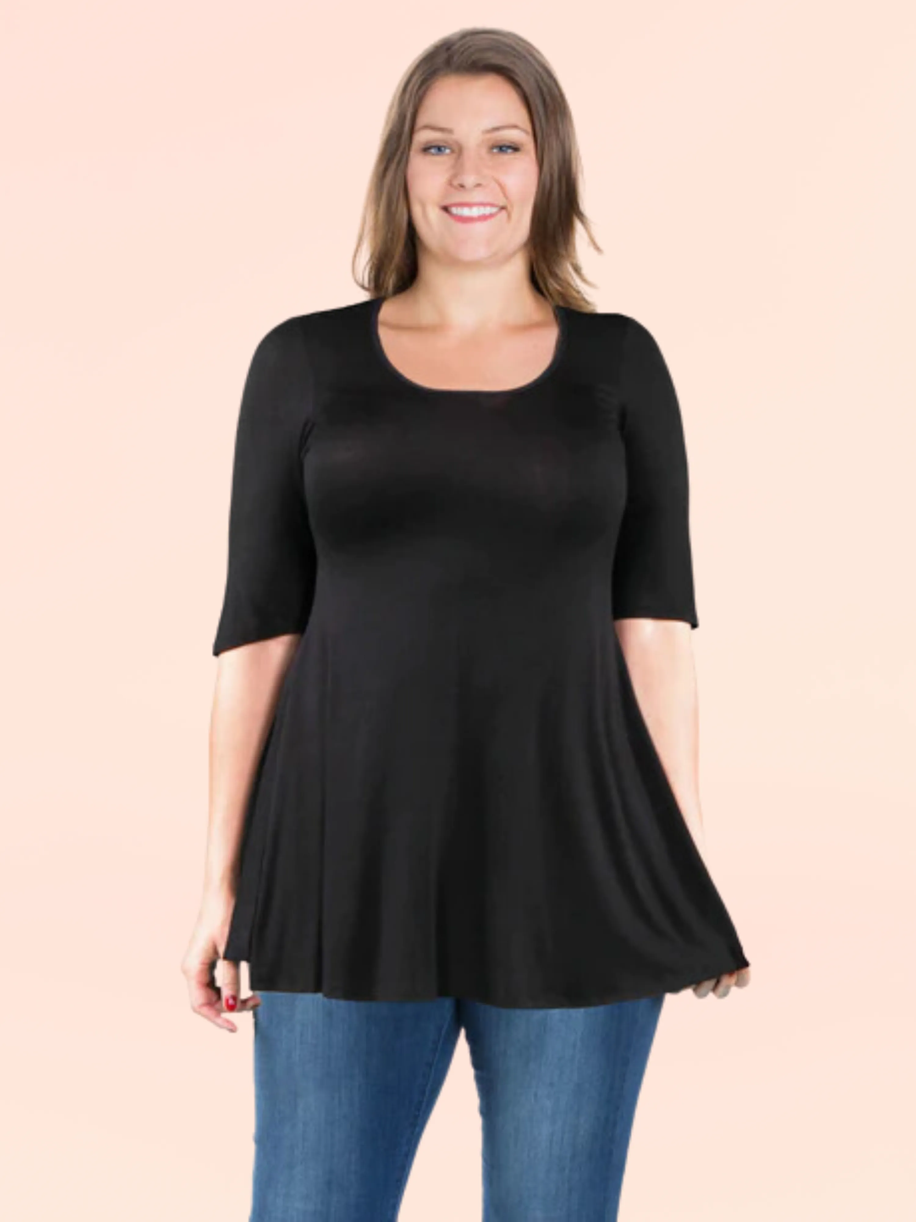 Elbow Sleeve Plus Size Tunic Top For Women